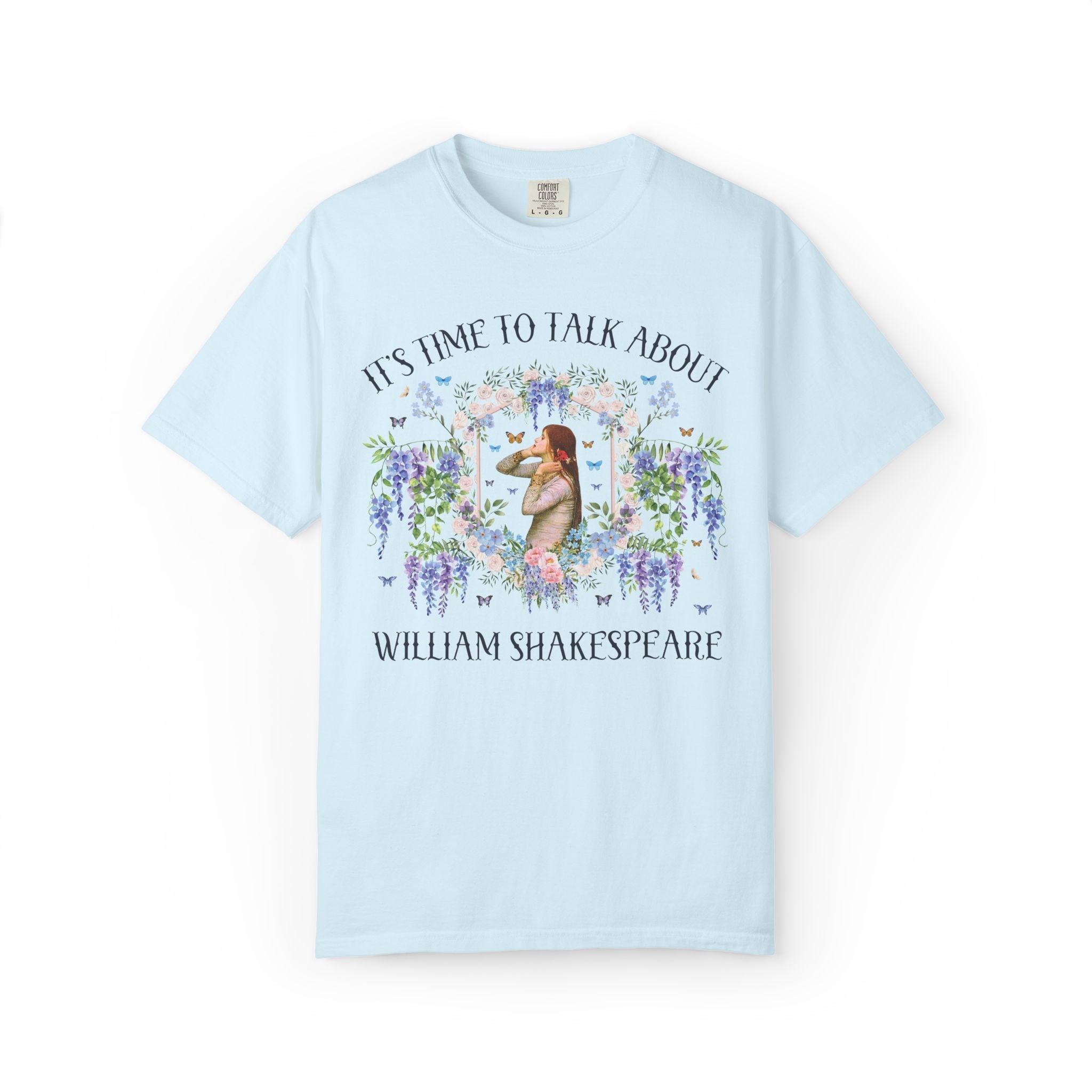 William Shakespeare Book Lover Tee Shirt for Classic Literature Bookworm, Hamlet or Art History Lover, Ophelia by John William Waterhouse - Opal and June