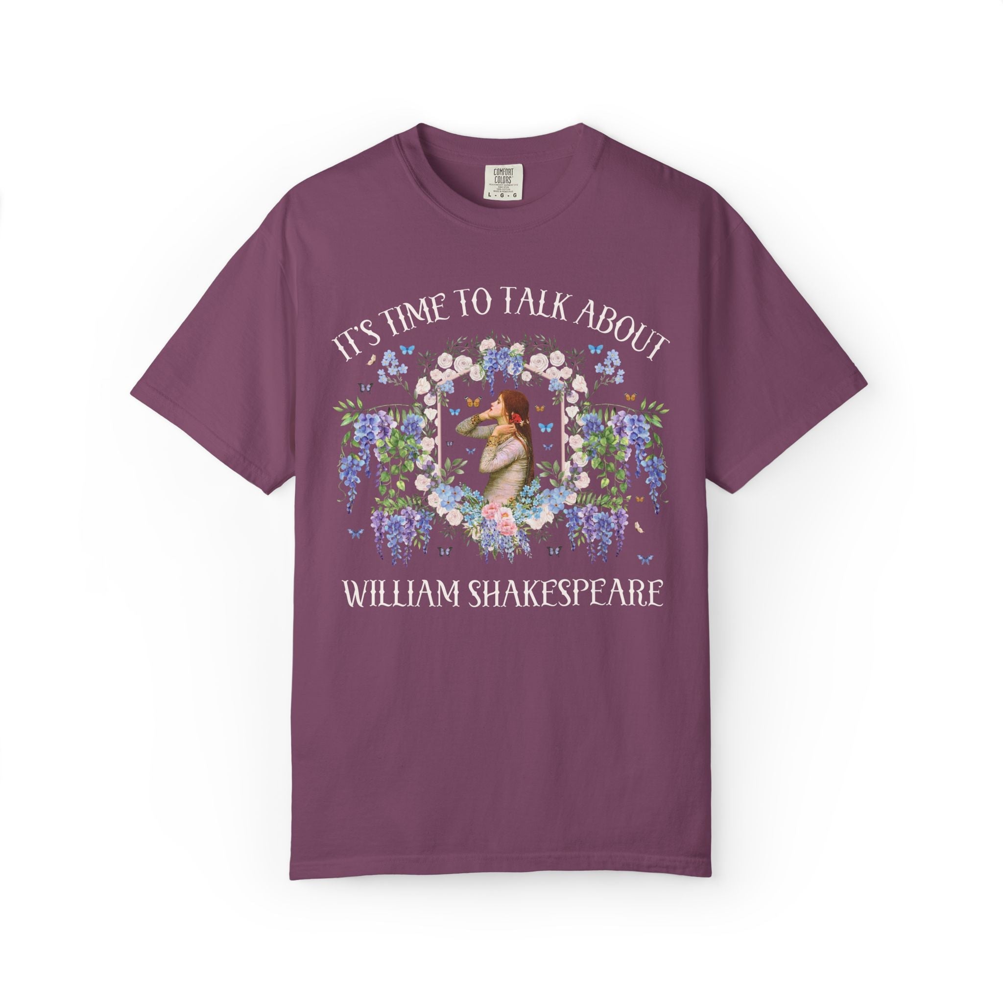 William Shakespeare Book Lover Tee Shirt for Classic Literature Bookworm, Hamlet or Art History Lover, Ophelia by John William Waterhouse - Opal and June