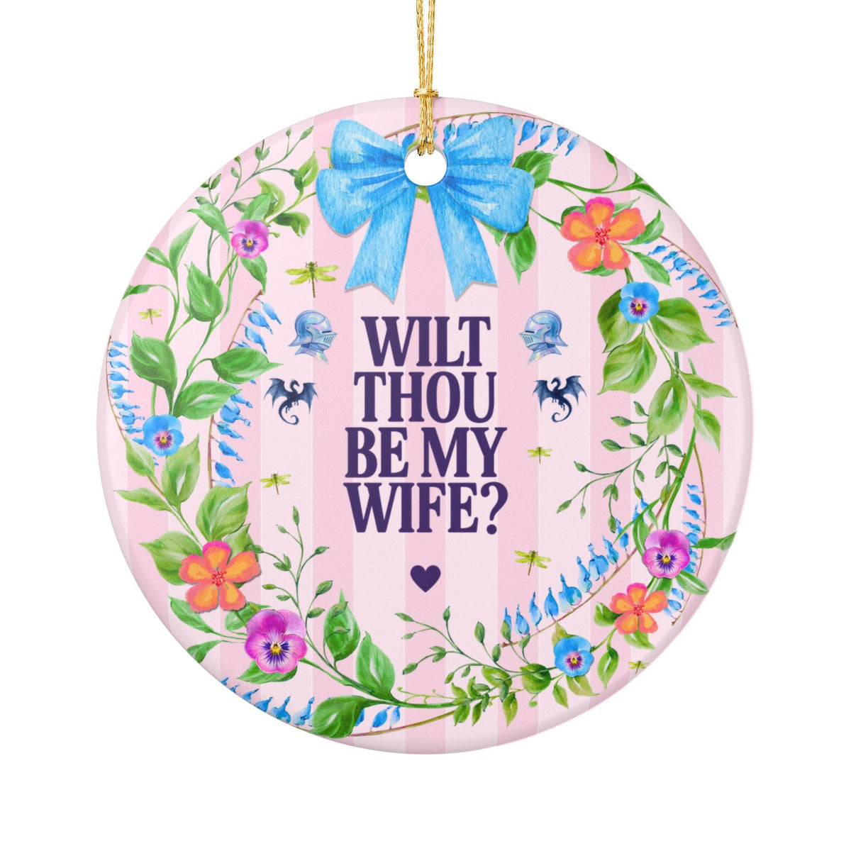 Wilt Thou Be My Wife Medieval Floral History Buff Ornament for Boyfriend or Girlfriend Proposing to Girlfriend, Sweet Kitschy Proposal Gift for Future Wife - Opal and June