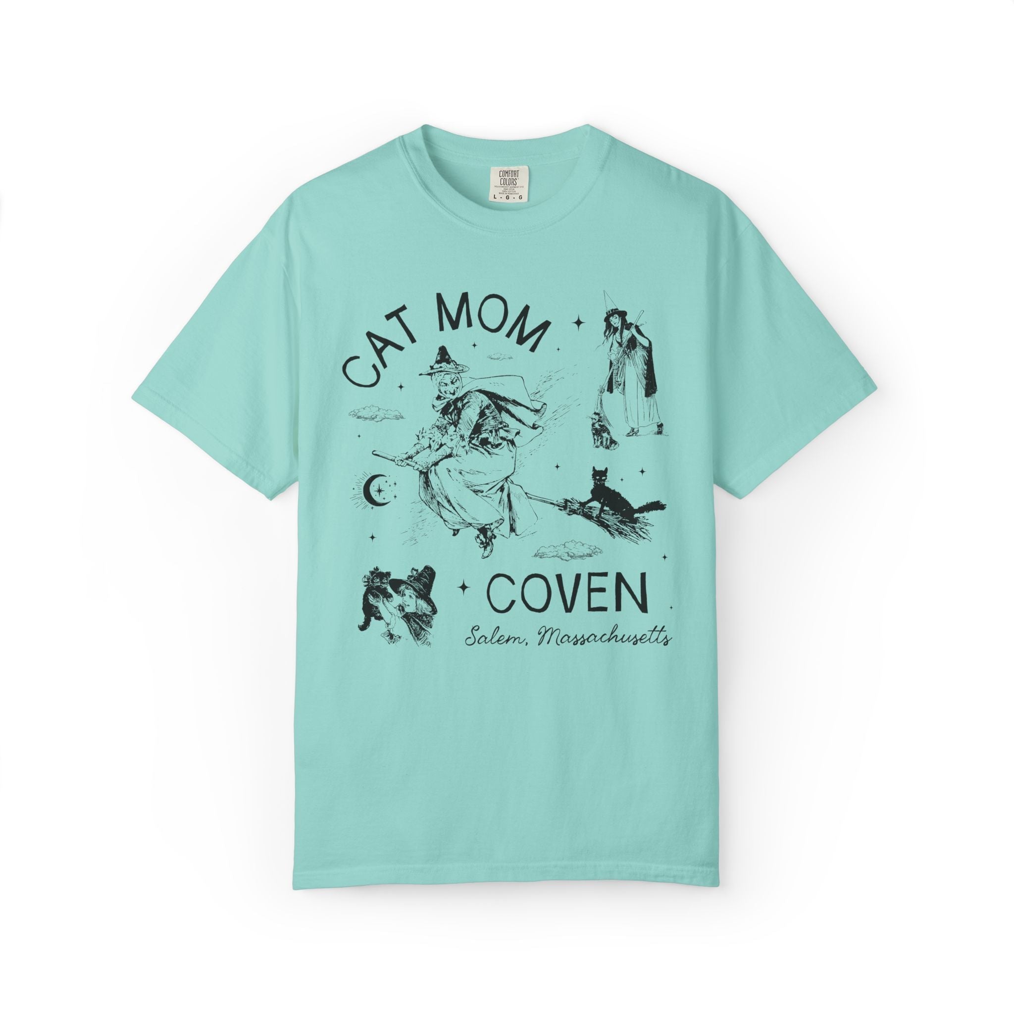 Witchy Cat Mom Tee Shirt for Halloween, Silly Cat Lover T-Shirt, Witchy Women's History Tee, Salem Witch Trials Animal Lover Tee, Cat Parent - Opal and June