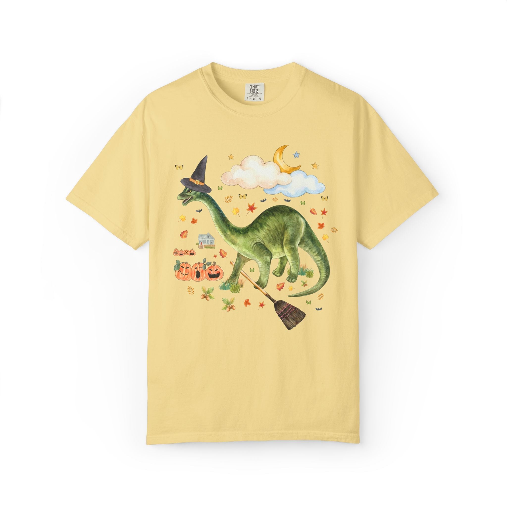 Witchy Dinosaur Lover Tee Shirt with Pumpkins - Opal and June