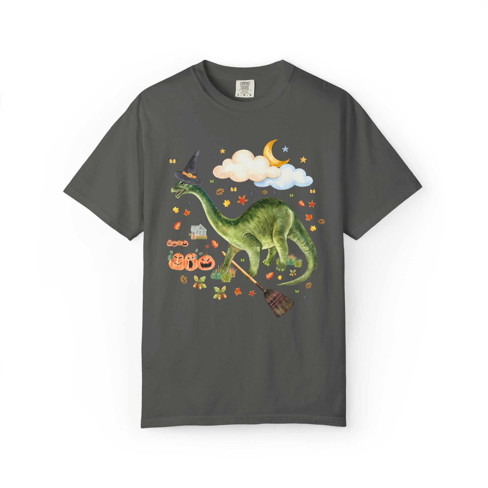 Witchy Dinosaur Lover Tee Shirt with Pumpkins - Opal and June