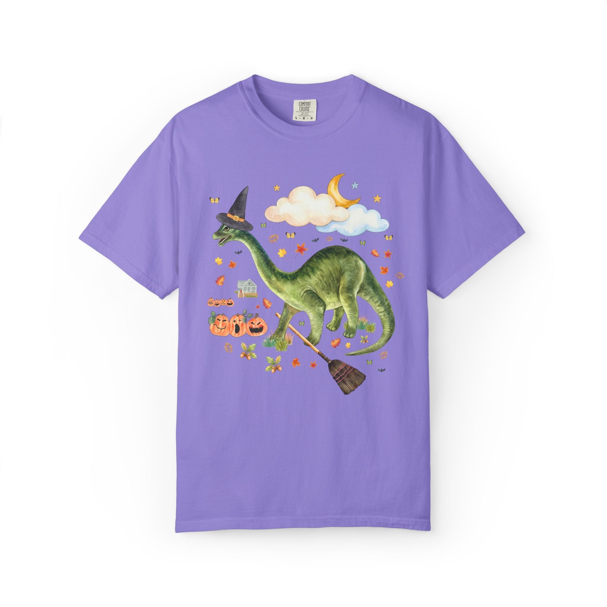 Witchy Dinosaur Lover Tee Shirt with Pumpkins - Opal and June