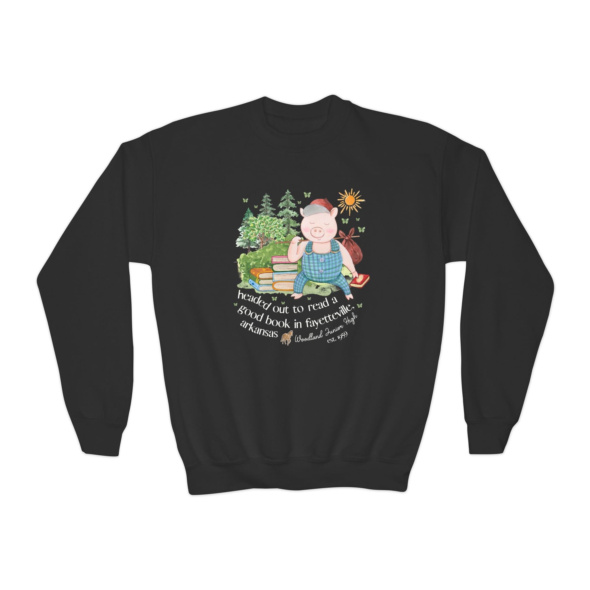 Woodland Junior High Kids Sweatshirt: Headed Out to Read a Good Book - Opal and June