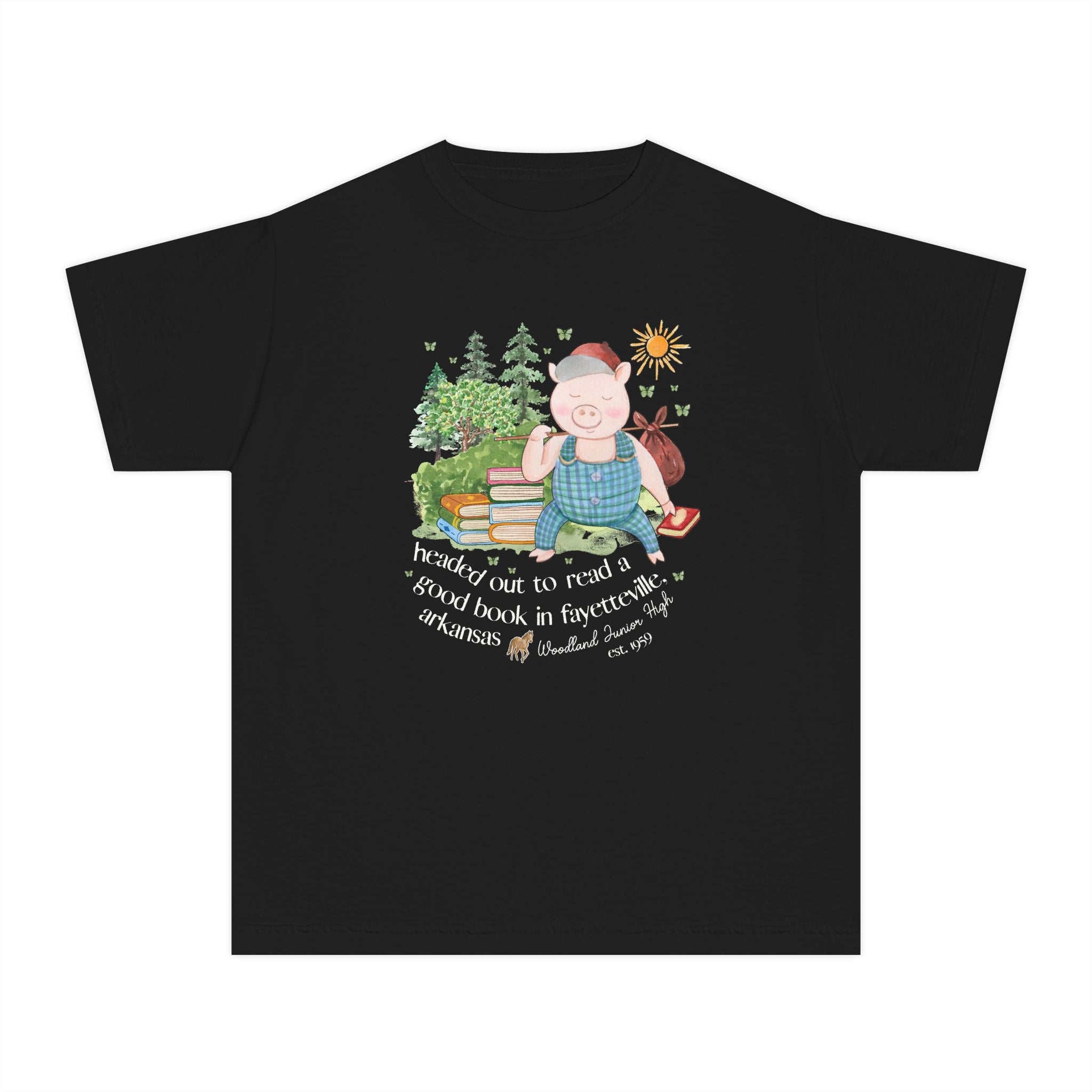 Woodland Junior High Kids Tee Shirt: Headed Out to Read a Good Book - Opal and June