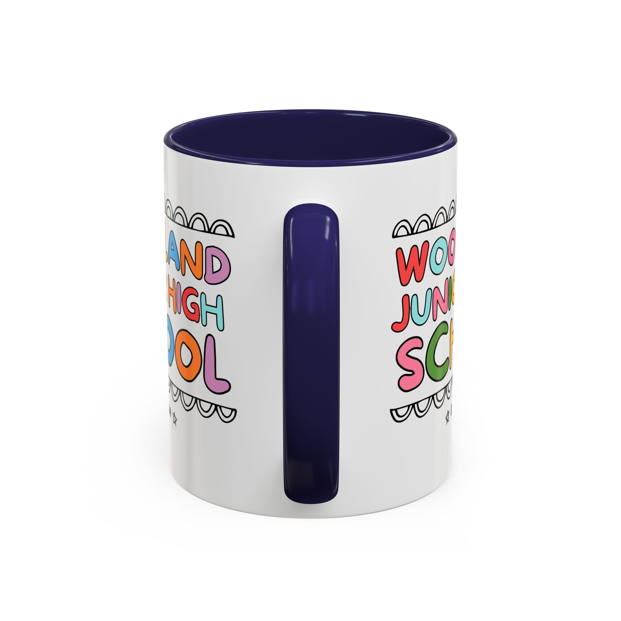 Woodland Junior High: Rainbow Letters 11 Oz Coffee Mug | FPS + Opal and June Coffee Mug, Fayetteville Public Schools - Opal and June