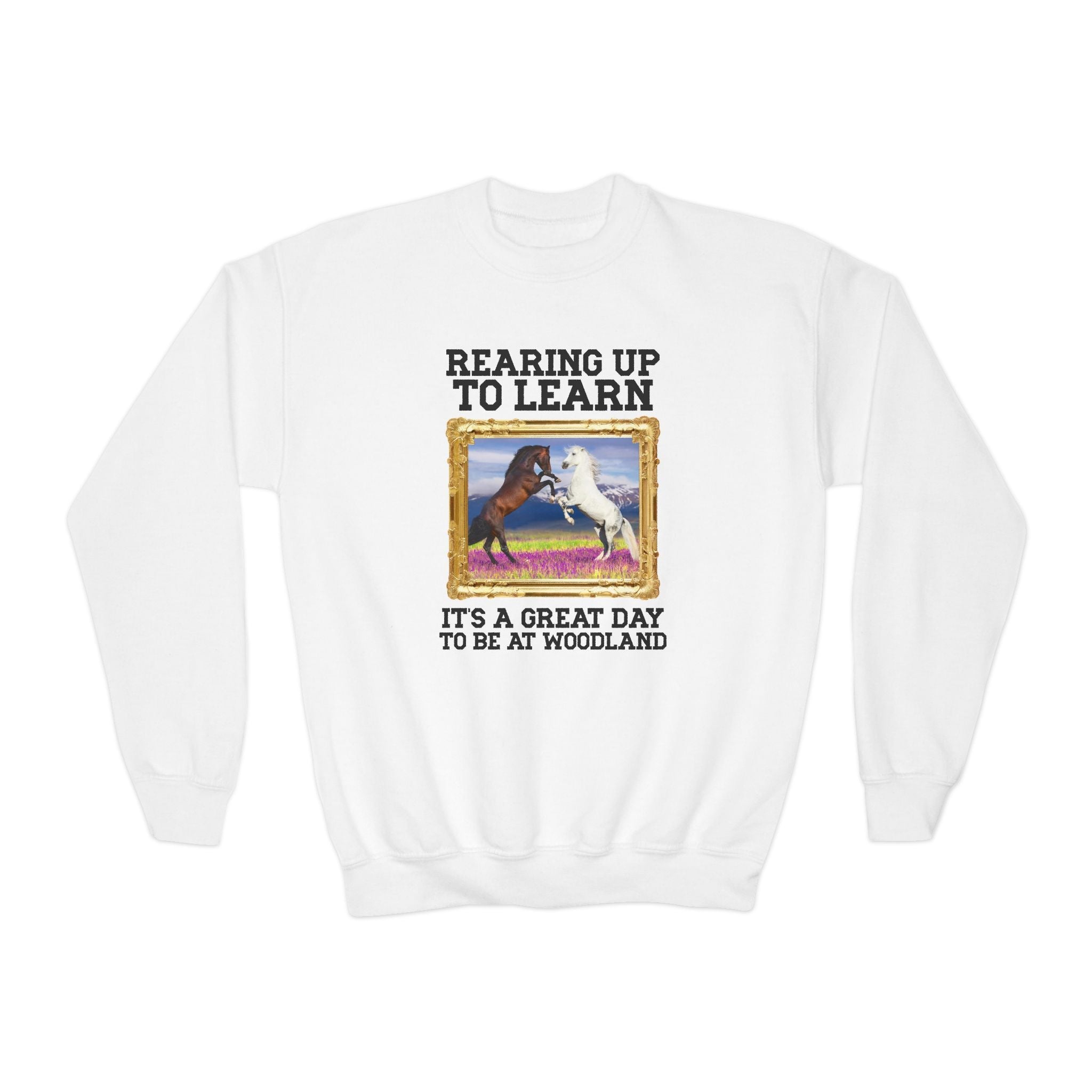 Woodland Junior High: Rearing Up to Learn Kids Sweatshirt | FPS + Opal and June Kids Sweatshirt, Fayetteville Public Schools - Opal and June