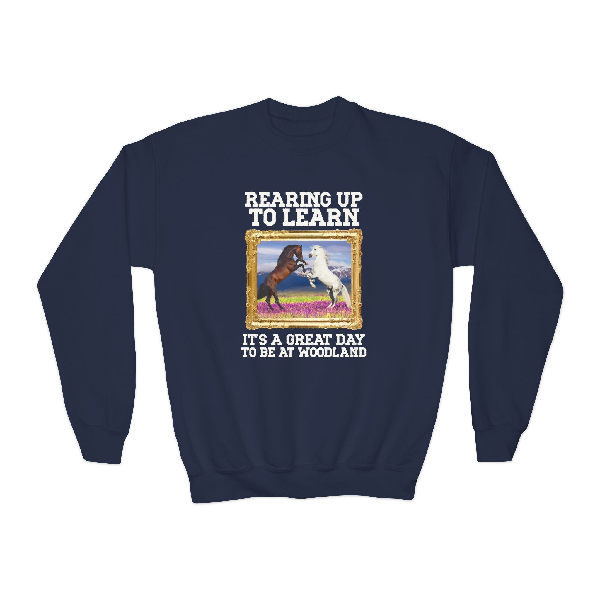 Woodland Junior High: Rearing Up to Learn Kids Sweatshirt | FPS + Opal and June Kids Sweatshirt, Fayetteville Public Schools - Opal and June