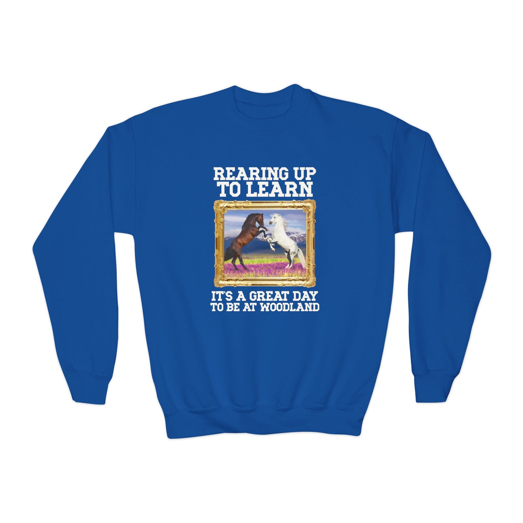 Woodland Junior High: Rearing Up to Learn Kids Sweatshirt | FPS + Opal and June Kids Sweatshirt, Fayetteville Public Schools - Opal and June