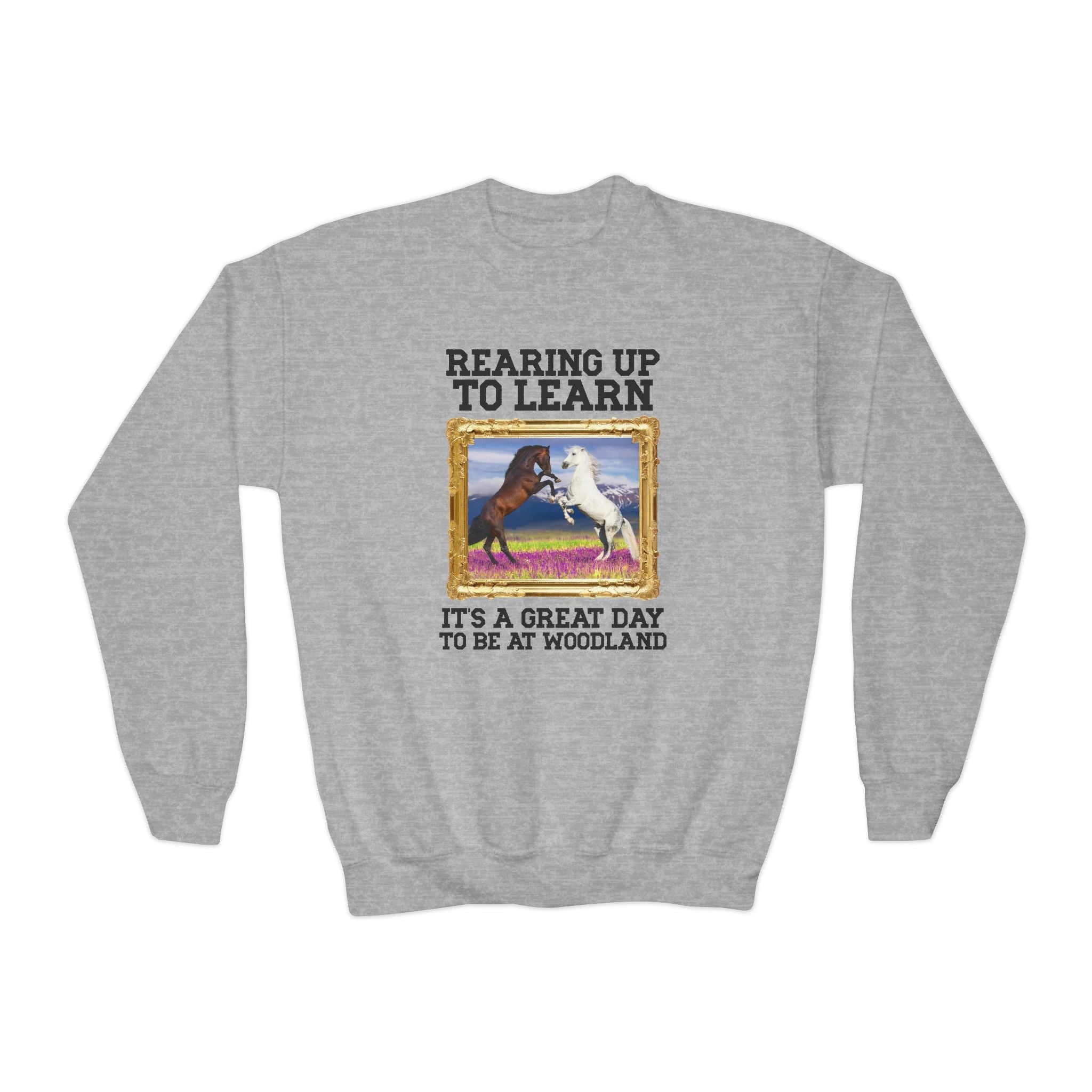 Woodland Junior High: Rearing Up to Learn Kids Sweatshirt | FPS + Opal and June Kids Sweatshirt, Fayetteville Public Schools - Opal and June