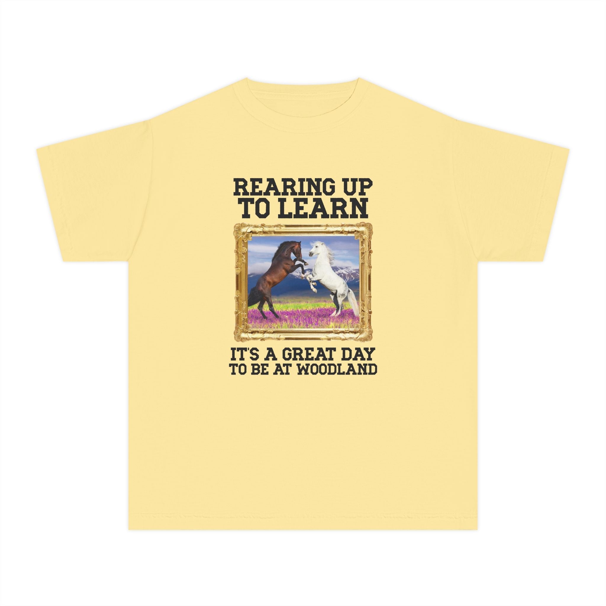 Woodland Junior High: Rearing Up to Learn Kids Tee Shirt | FPS + Opal and June Kids Tee Shirt, Fayetteville Public Schools - Opal and June