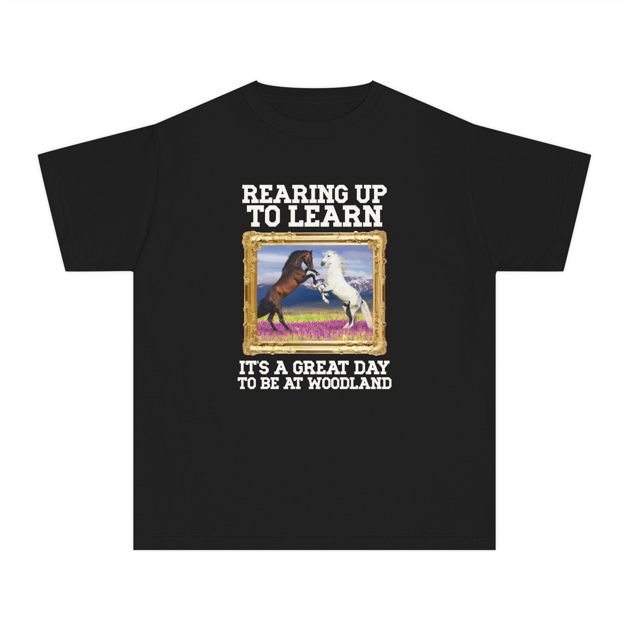 Woodland Junior High: Rearing Up to Learn Kids Tee Shirt | FPS + Opal and June Kids Tee Shirt, Fayetteville Public Schools - Opal and June