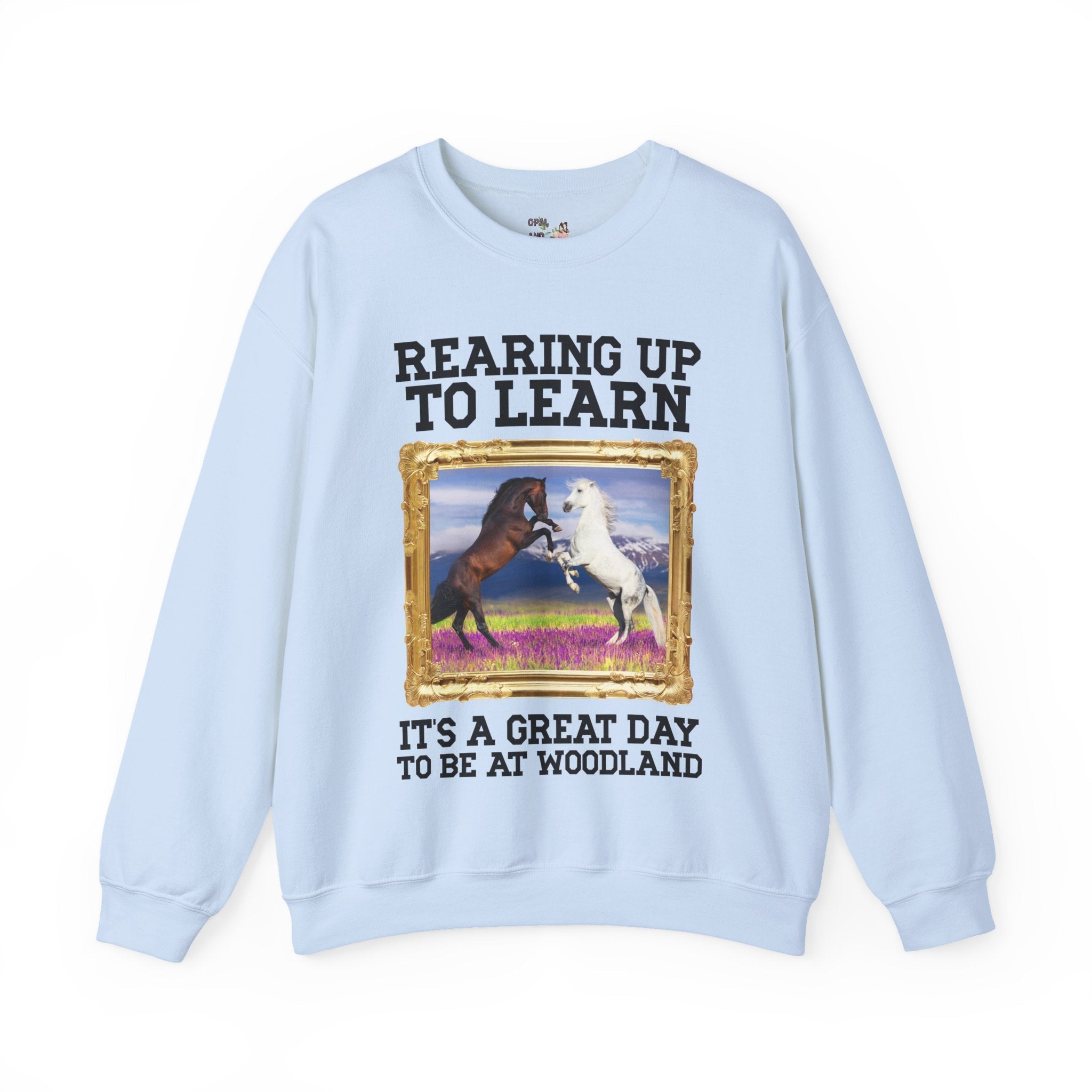 Woodland Junior High: Rearing Up to Learn Sweatshirt | FPS + Opal and June Sweatshirt, Fayetteville Public Schools - Opal and June
