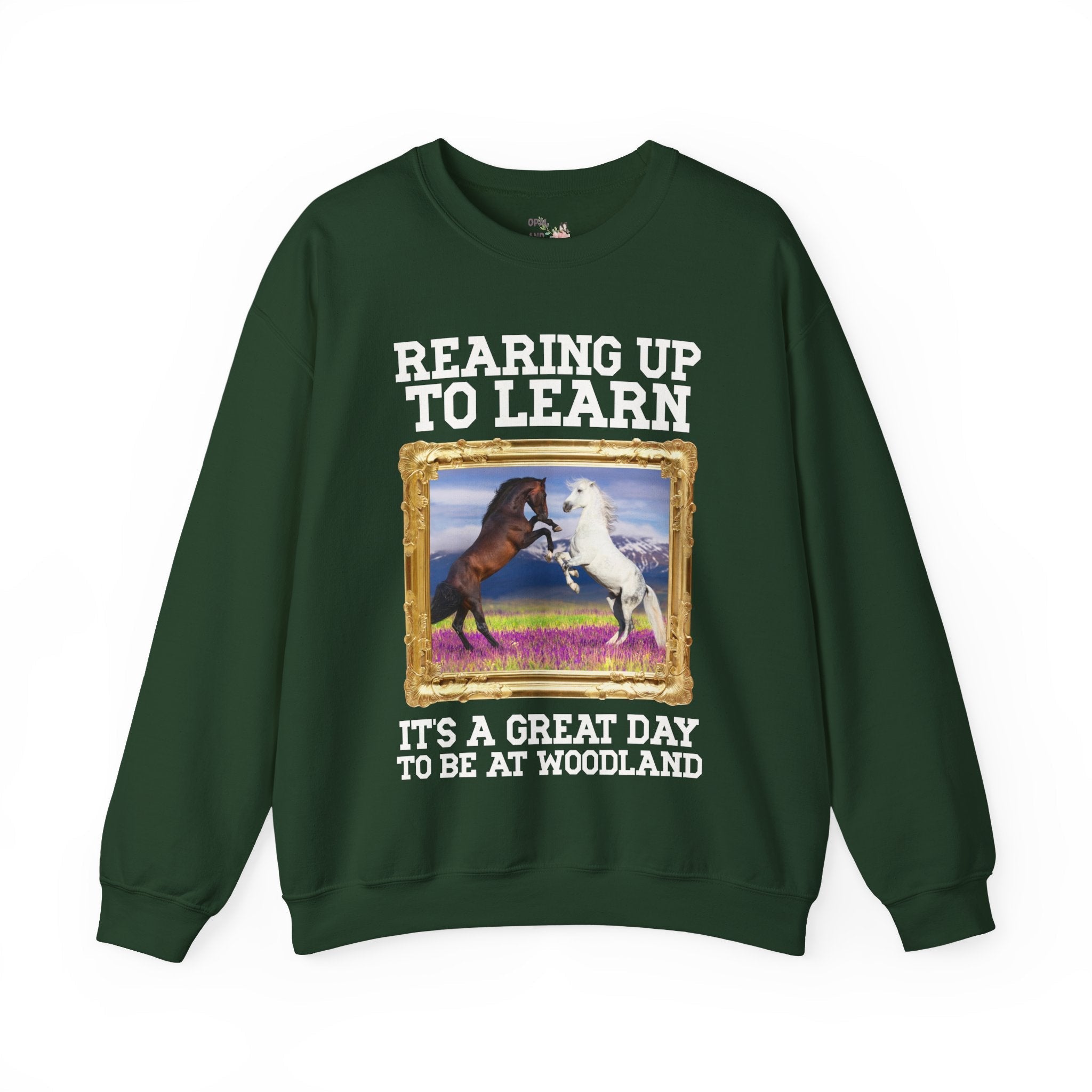 Woodland Junior High: Rearing Up to Learn Sweatshirt | FPS + Opal and June Sweatshirt, Fayetteville Public Schools - Opal and June