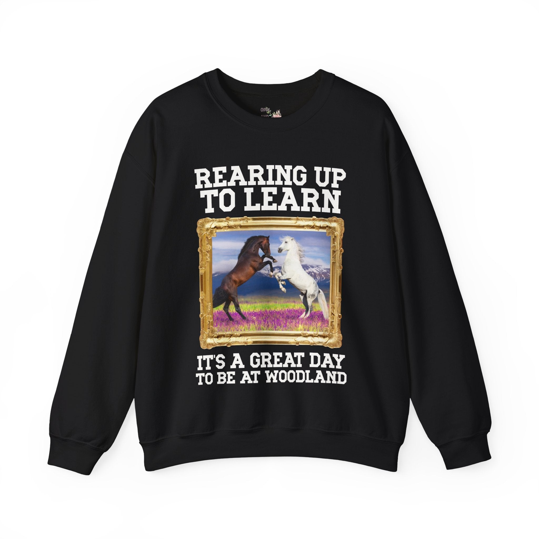 Woodland Junior High: Rearing Up to Learn Sweatshirt | FPS + Opal and June Sweatshirt, Fayetteville Public Schools - Opal and June