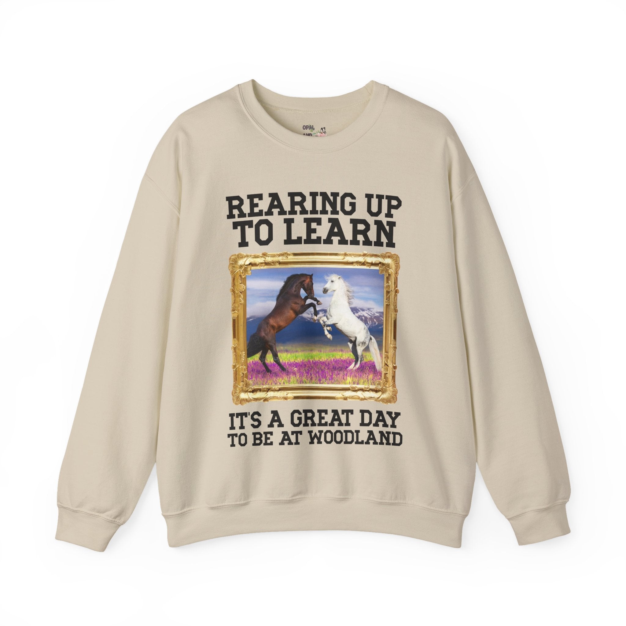 Woodland Junior High: Rearing Up to Learn Sweatshirt | FPS + Opal and June Sweatshirt, Fayetteville Public Schools - Opal and June
