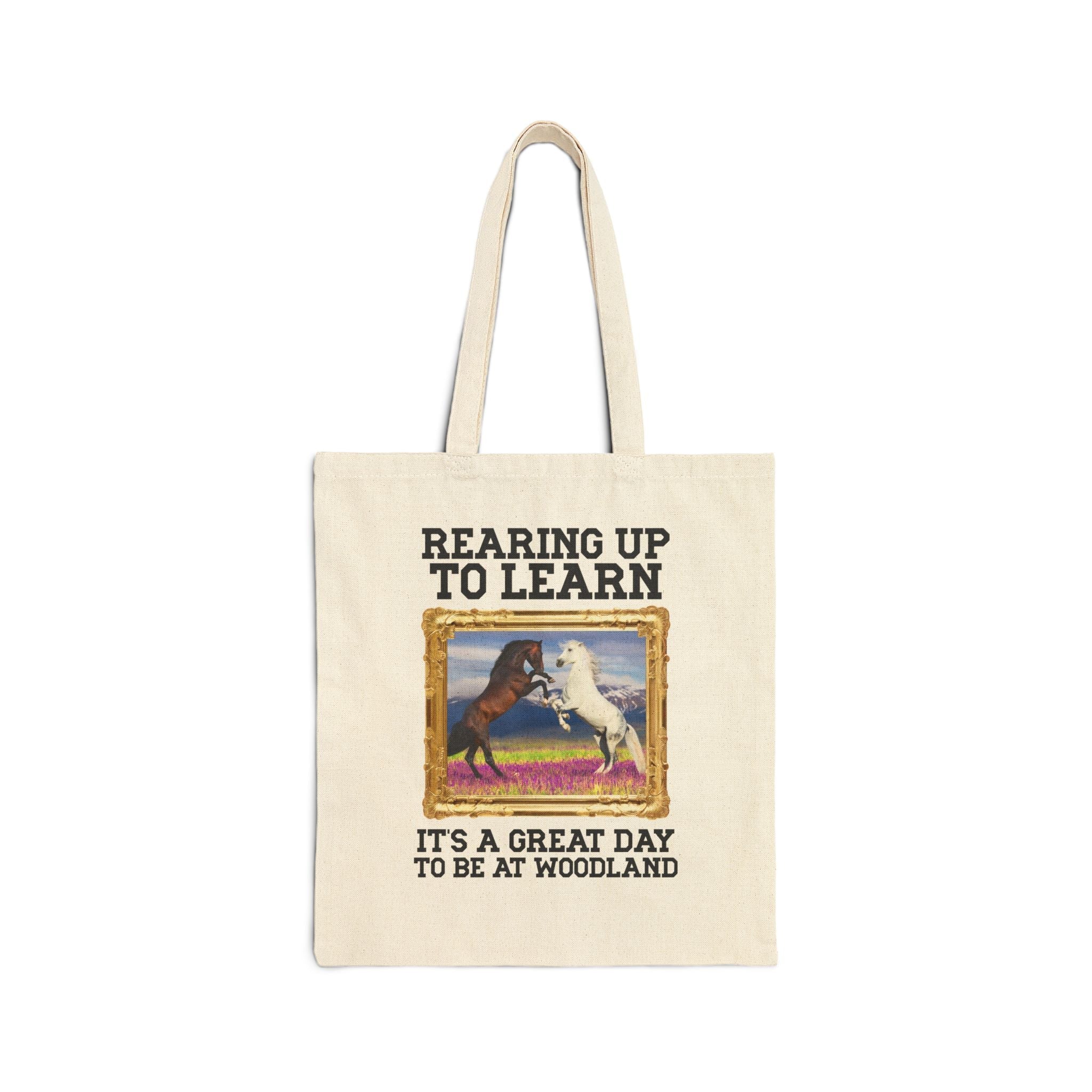 Woodland Junior High: Rearing Up to Learn Tote Bag | FPS + Opal and June Tote Bag, Fayetteville Public Schools - Opal and June