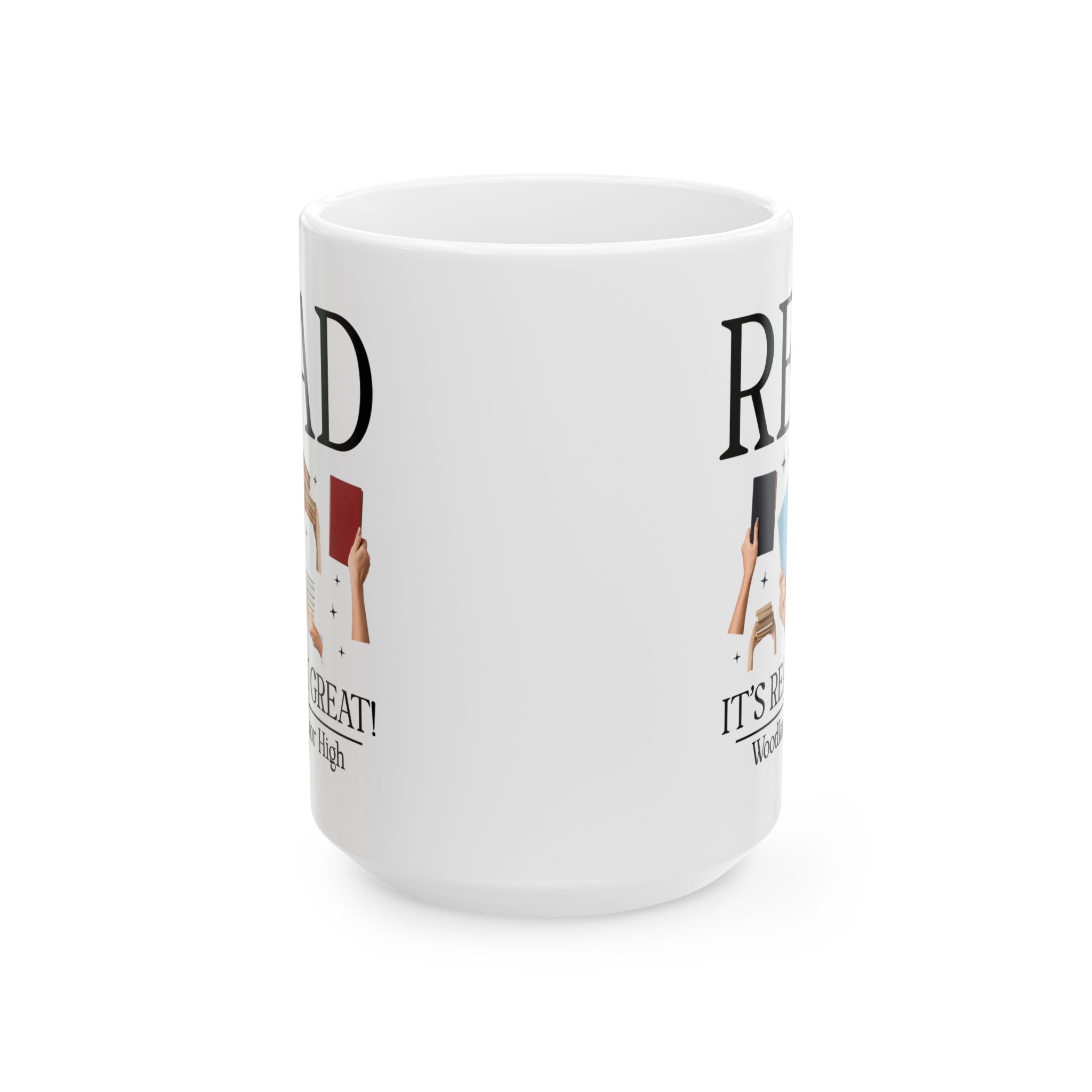 Woodland Junior High School Coffee Mug: Read! It's Really Great! | FPS + Opal and June 15 Oz Coffee Mug, Fayetteville Public Schools - Opal and June
