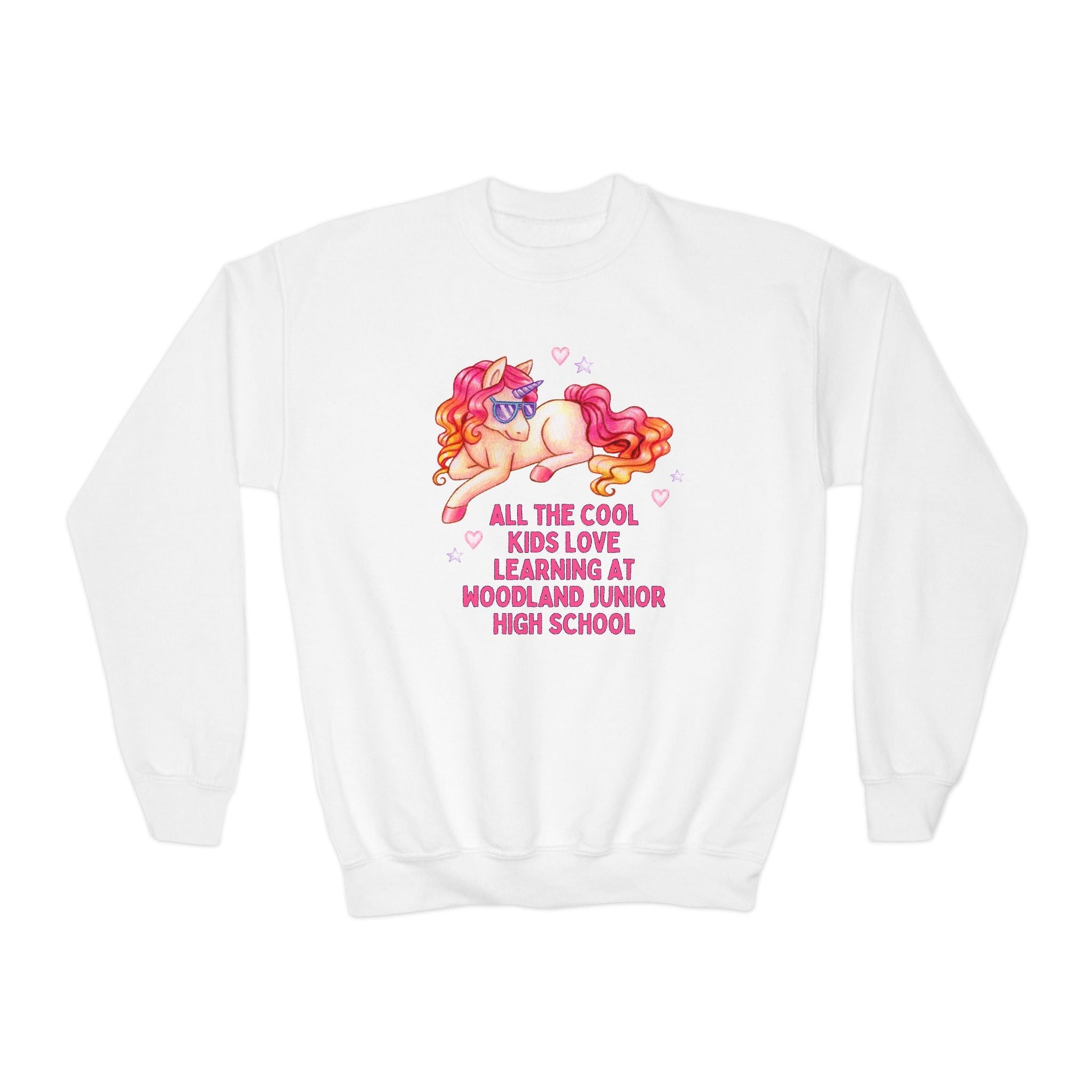 Woodland Junior High School Kids Sweatshirt: All the Cool Kids Love Learning at Woodland Junior High | FPS + Opal and June Kids Sweatshirt, Fayetteville Public Schools - Opal and June