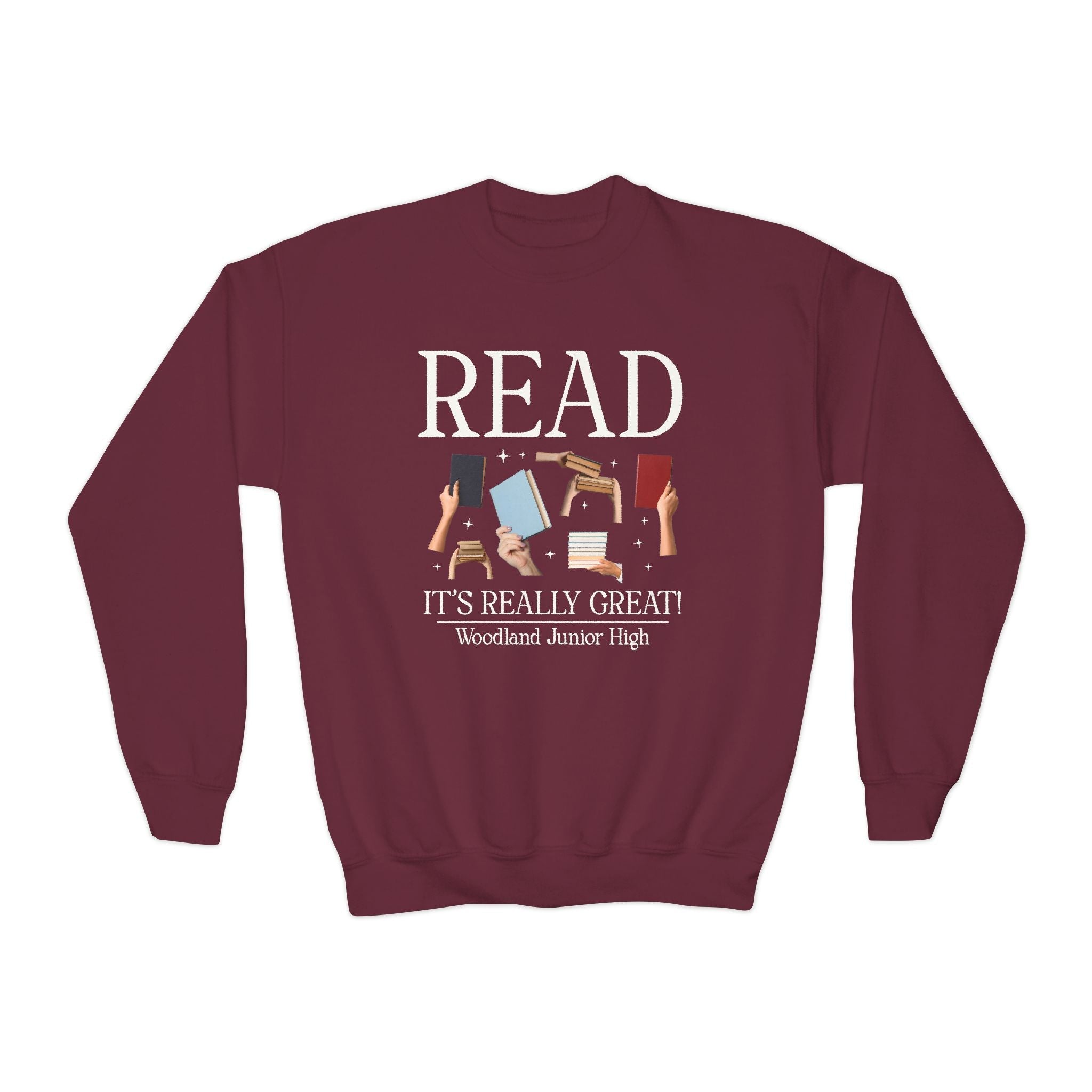 Woodland Junior High School Kids Sweatshirt: Read! It's Really Great! | FPS + Opal and June Kids Sweatshirt, Fayetteville Public Schools - Opal and June