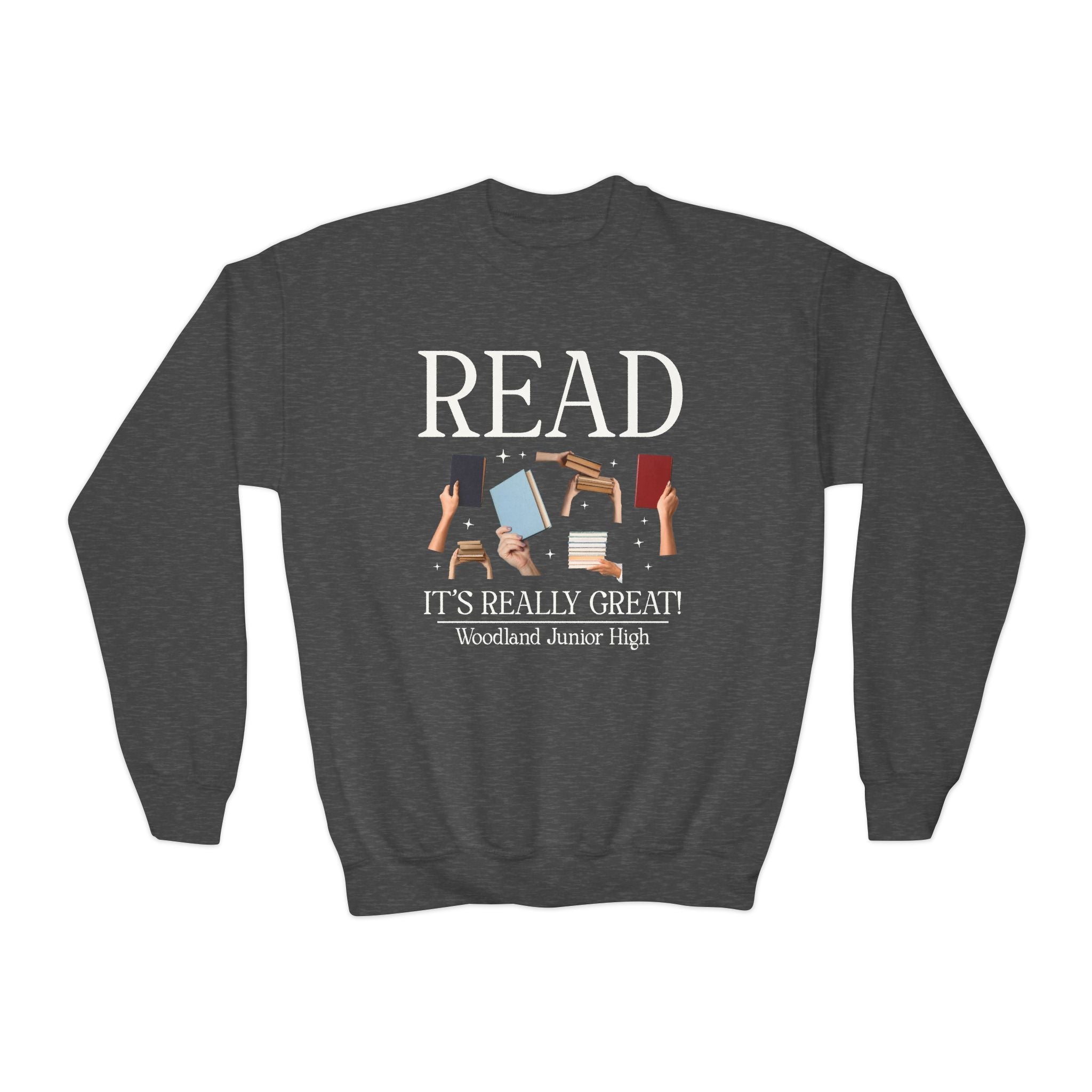 Woodland Junior High School Kids Sweatshirt: Read! It's Really Great! | FPS + Opal and June Kids Sweatshirt, Fayetteville Public Schools - Opal and June
