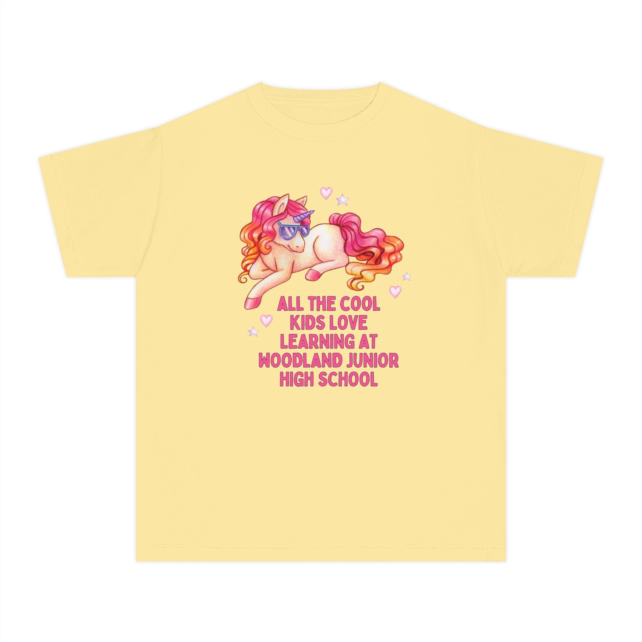 Woodland Junior High School Kids Tee Shirt: All the Cool Kids Love Learning at Woodland Junior High | FPS + Opal and June Kids Tee Shirt, Fayetteville Public Schools - Opal and June