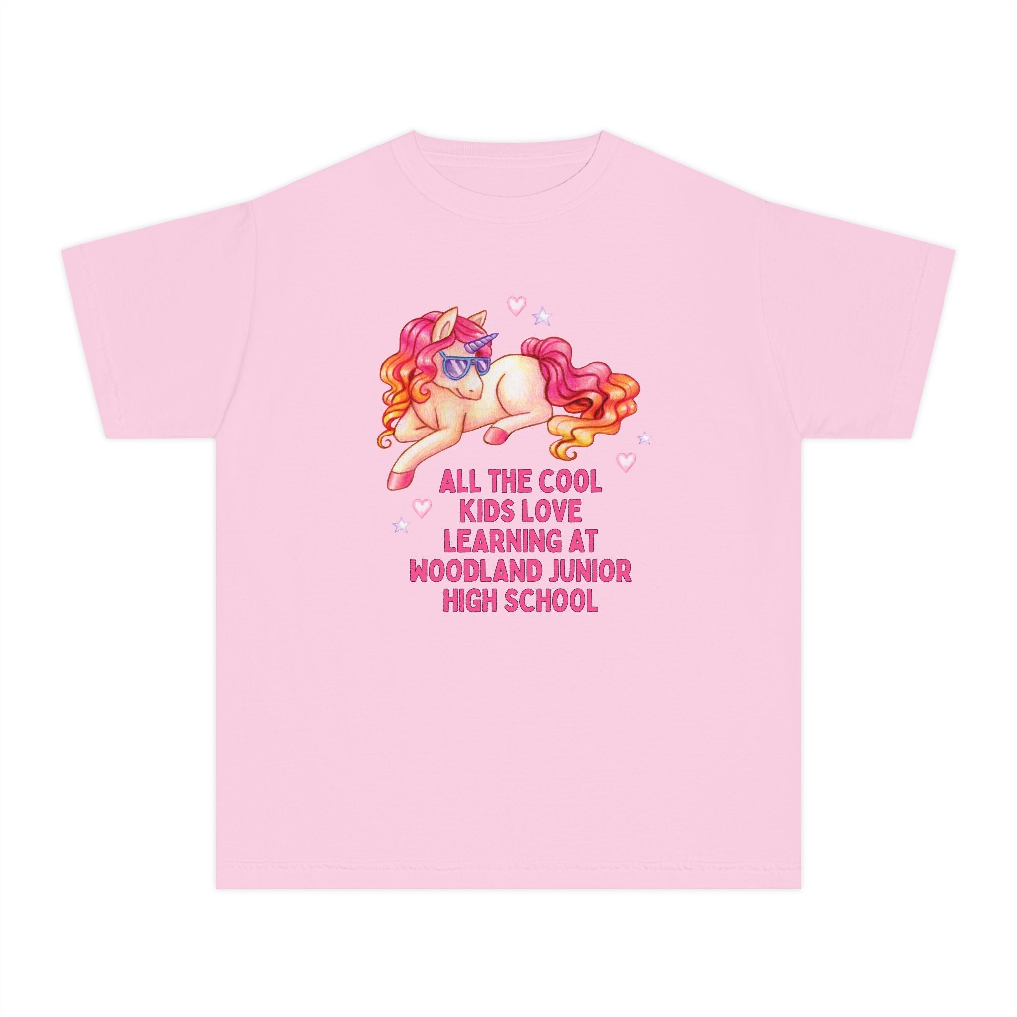Woodland Junior High School Kids Tee Shirt: All the Cool Kids Love Learning at Woodland Junior High | FPS + Opal and June Kids Tee Shirt, Fayetteville Public Schools - Opal and June