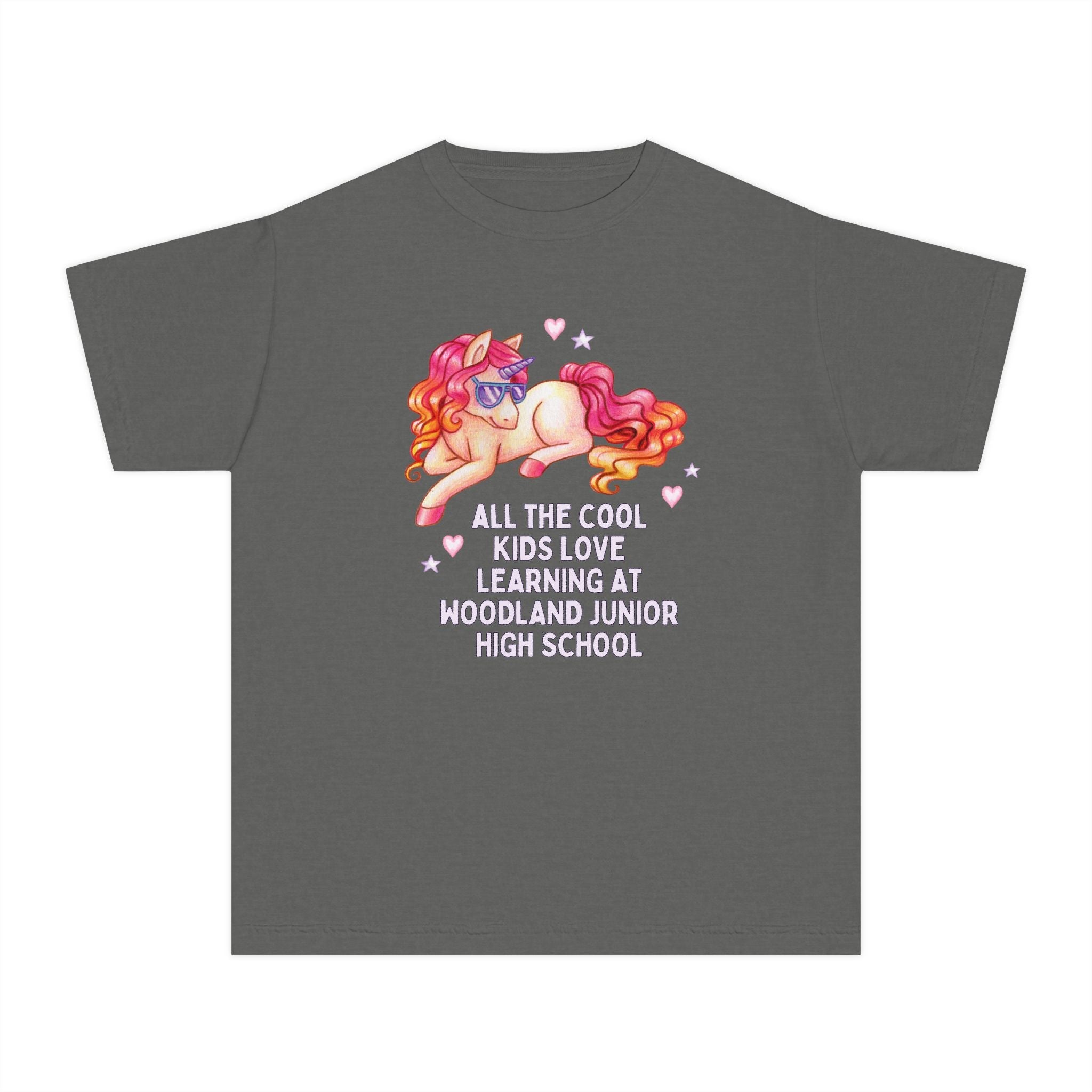 Woodland Junior High School Kids Tee Shirt: All the Cool Kids Love Learning at Woodland Junior High | FPS + Opal and June Kids Tee Shirt, Fayetteville Public Schools - Opal and June