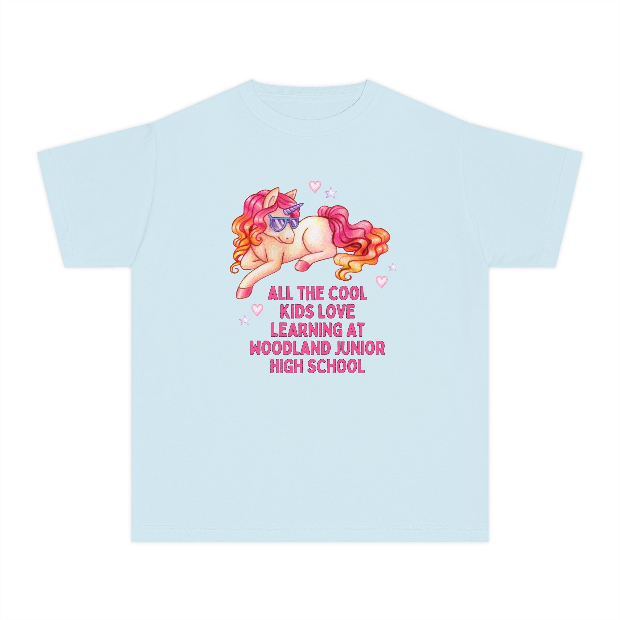 Woodland Junior High School Kids Tee Shirt: All the Cool Kids Love Learning at Woodland Junior High | FPS + Opal and June Kids Tee Shirt, Fayetteville Public Schools - Opal and June