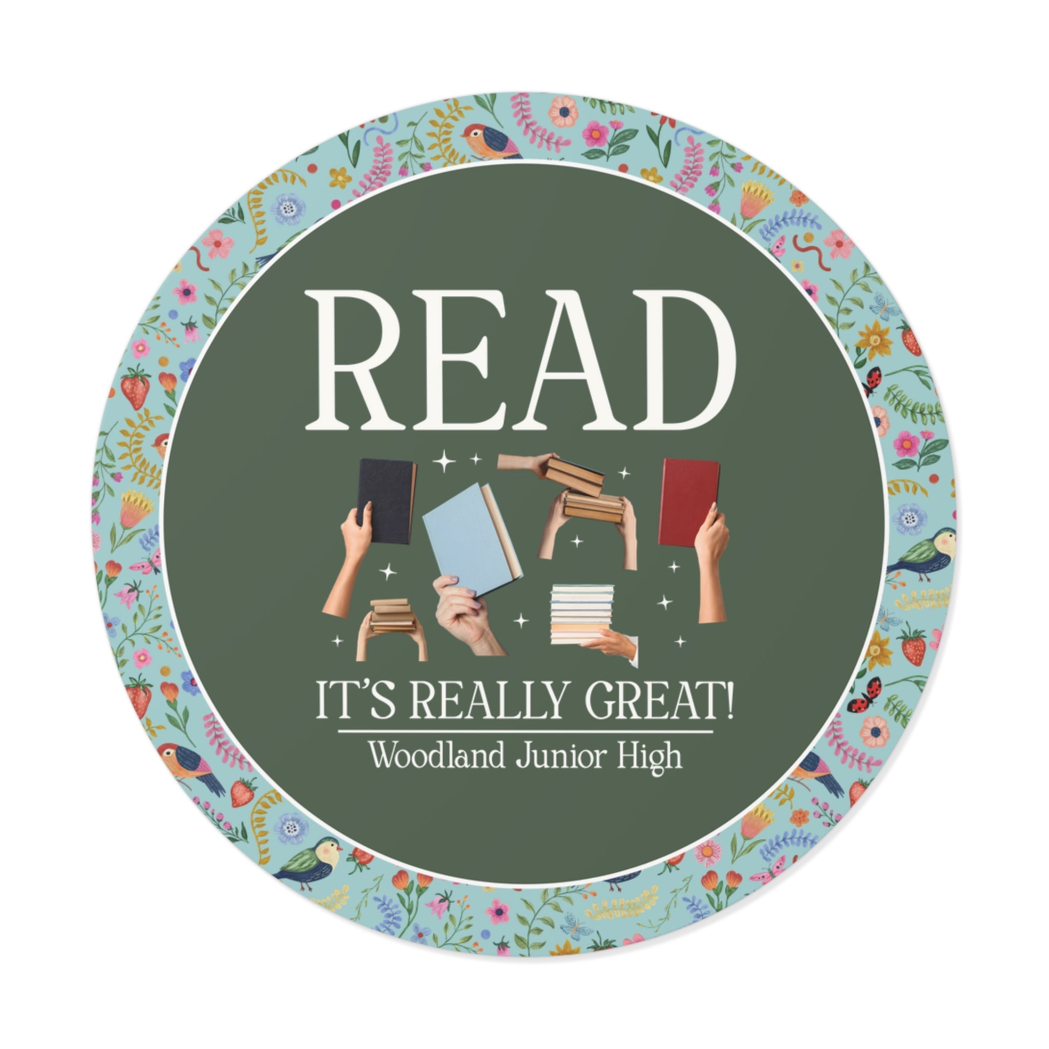 Woodland Junior High School Sticker: Read! It's Really Great! | FPS + Opal and June Sticker, Fayetteville Public Schools - Opal and June