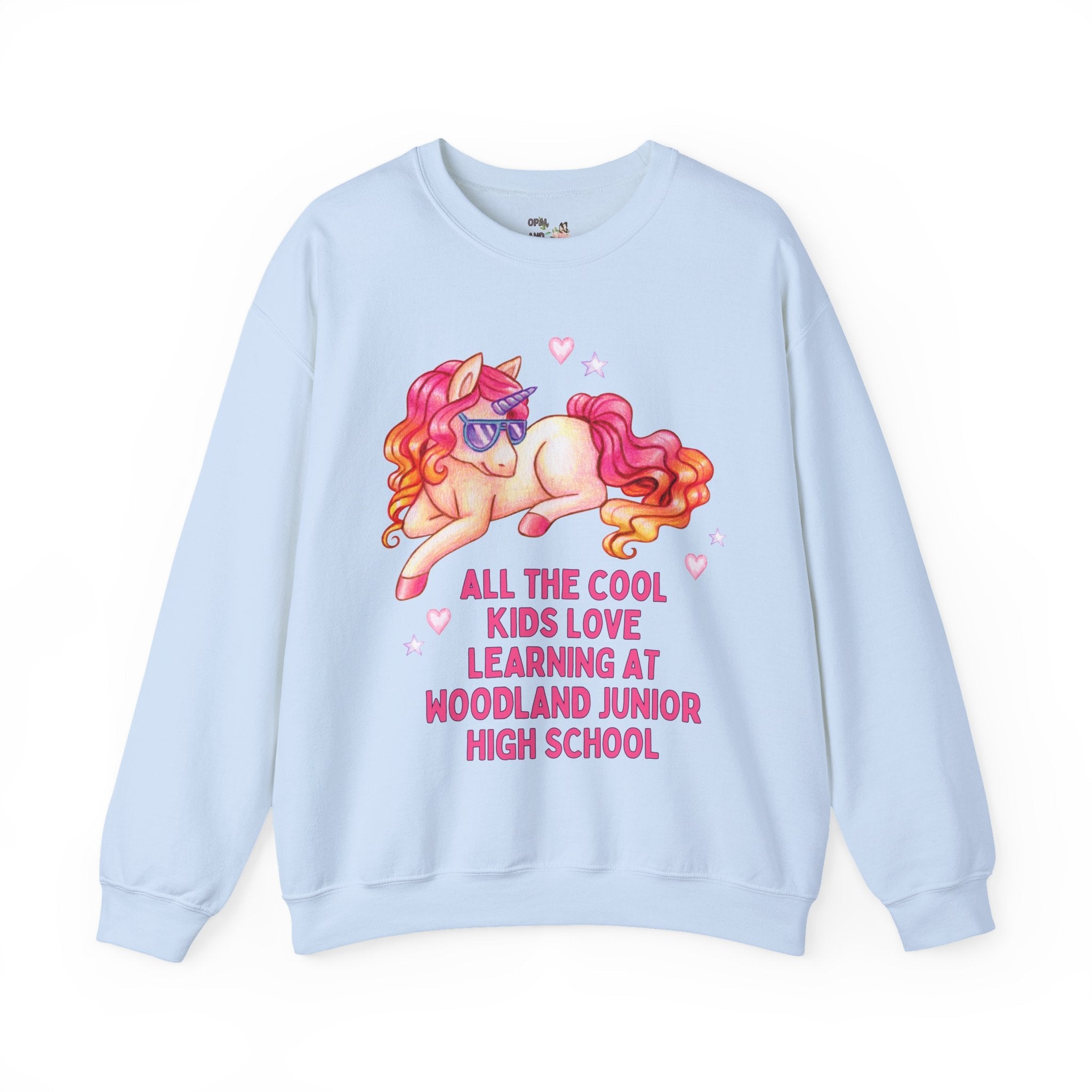 Woodland Junior High School Sweatshirt: All the Cool Kids Love Learning at Woodland Junior High | FPS + Opal and June Sweatshirt, Fayetteville Public Schools - Opal and June
