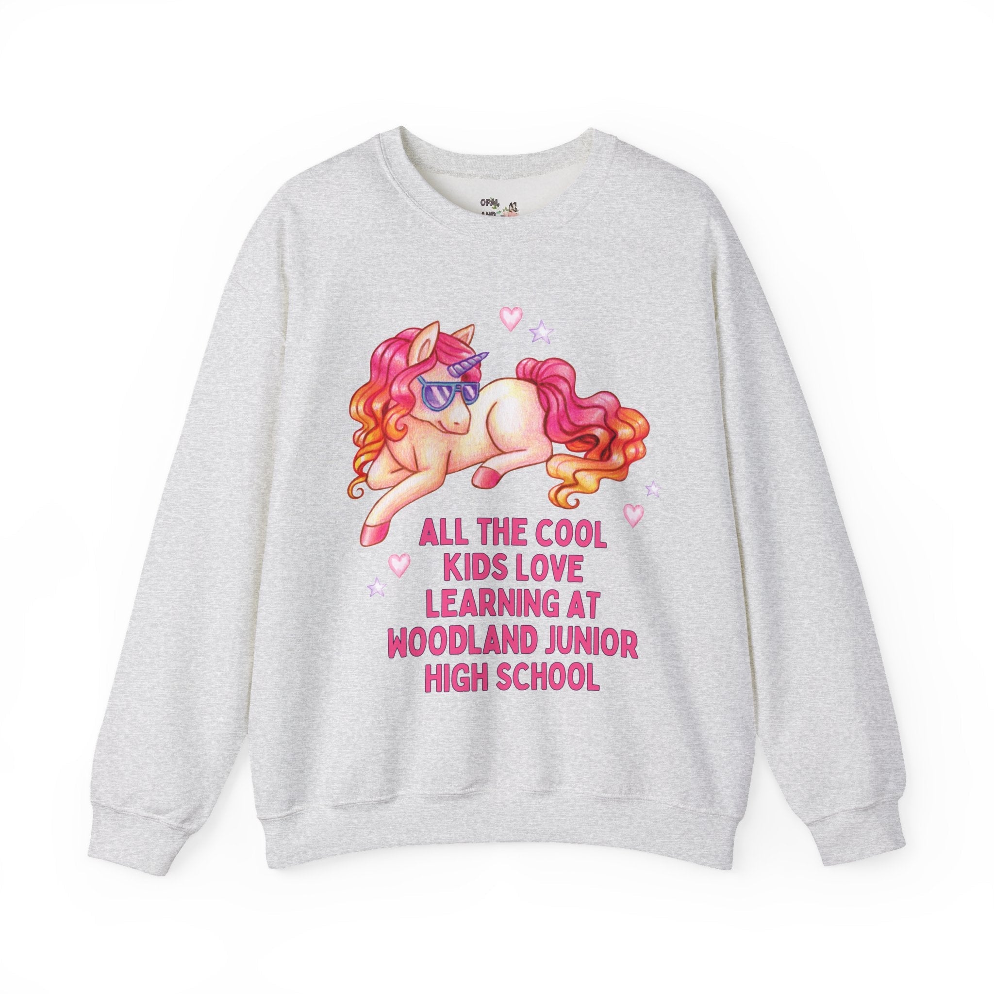Woodland Junior High School Sweatshirt: All the Cool Kids Love Learning at Woodland Junior High | FPS + Opal and June Sweatshirt, Fayetteville Public Schools - Opal and June