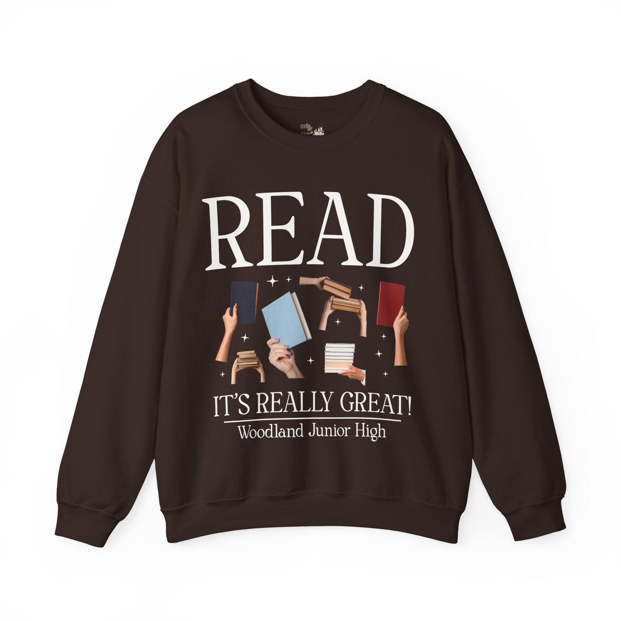 Woodland Junior High School Sweatshirt: Read! It's Really Great! | FPS + Opal and June Sweatshirt, Fayetteville Public Schools - Opal and June