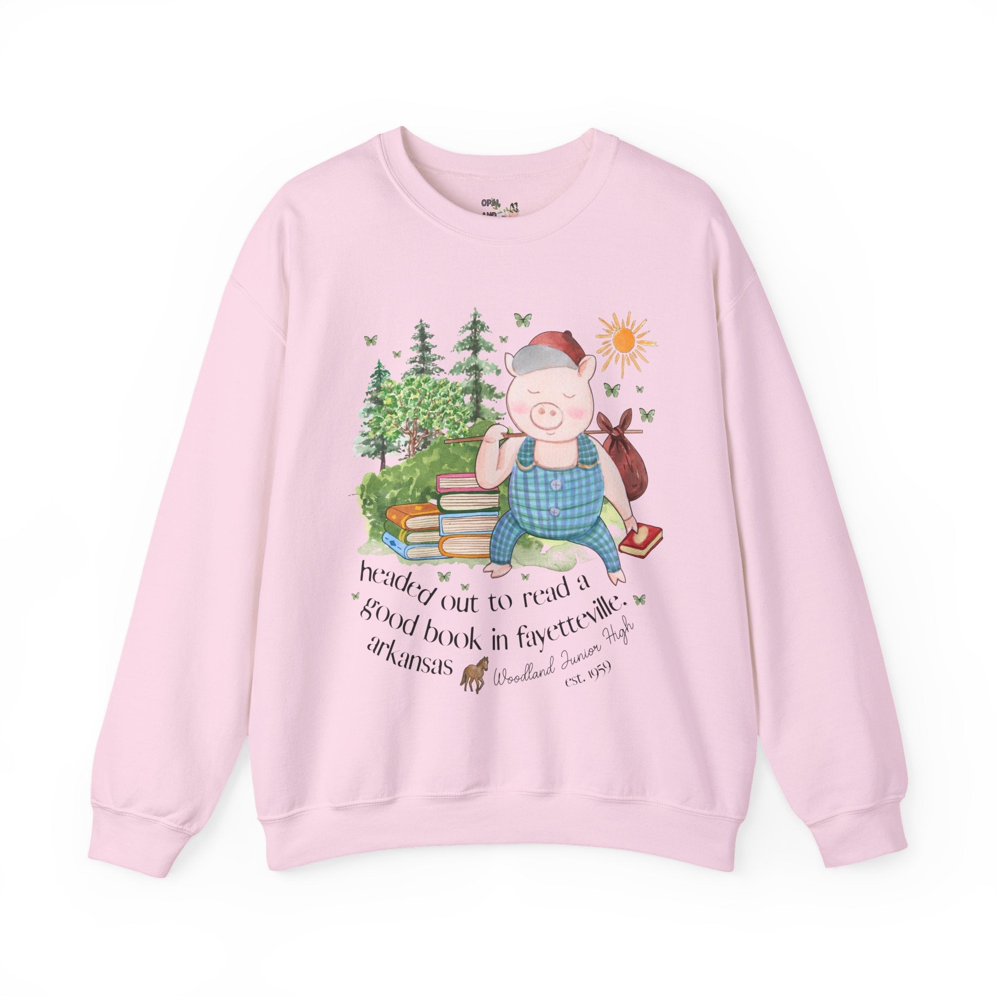 Woodland Junior High Sweatshirt: Headed Out to Read a Good Book | FPS + Opal and June Sweatshirt, Fayetteville Public Schools - Opal and June