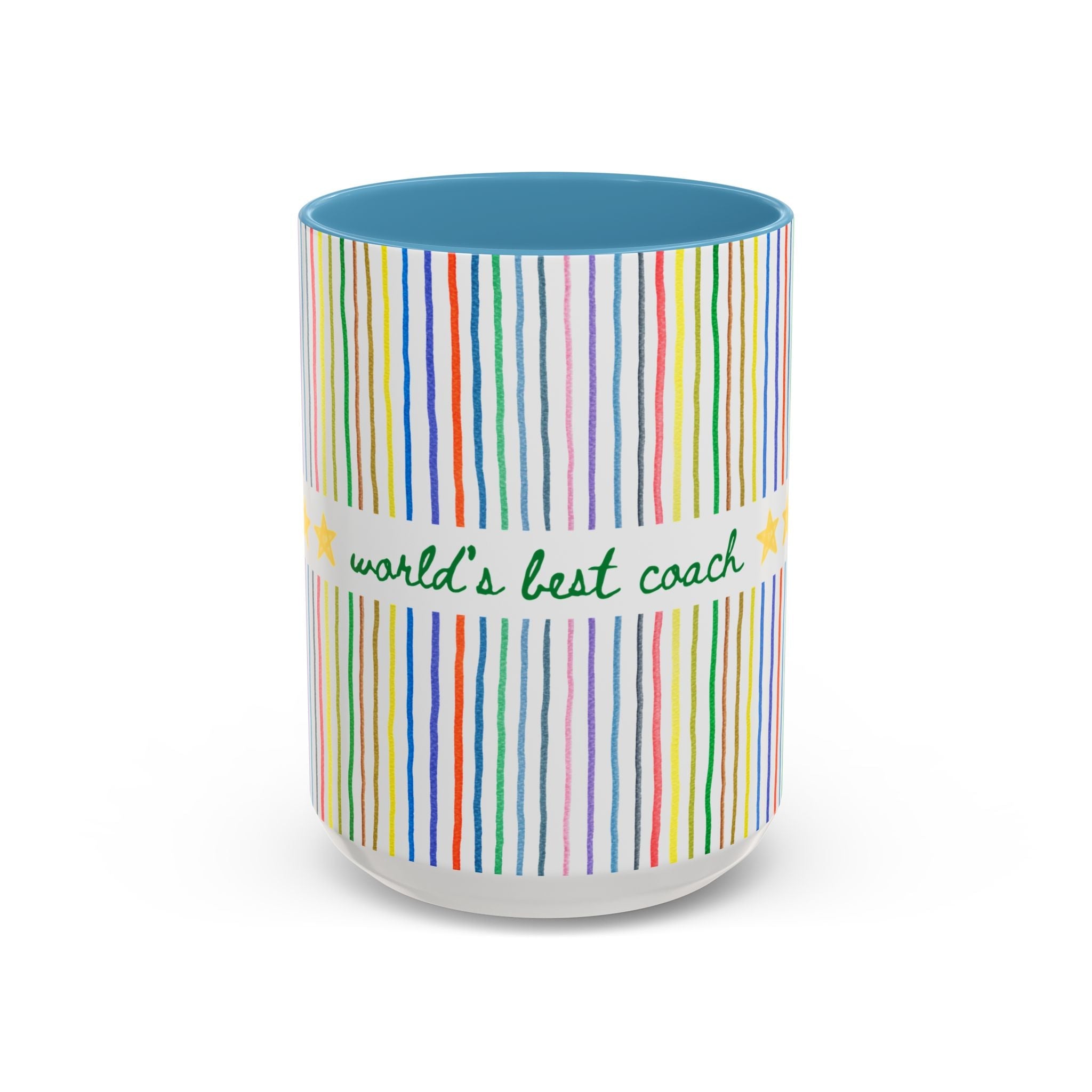 World's Best Coach Coffee Mug: 15 Oz Mug with Colorful Stripes, Cute High School Coach or College Coach Gift from Team and Teammates - Opal and June