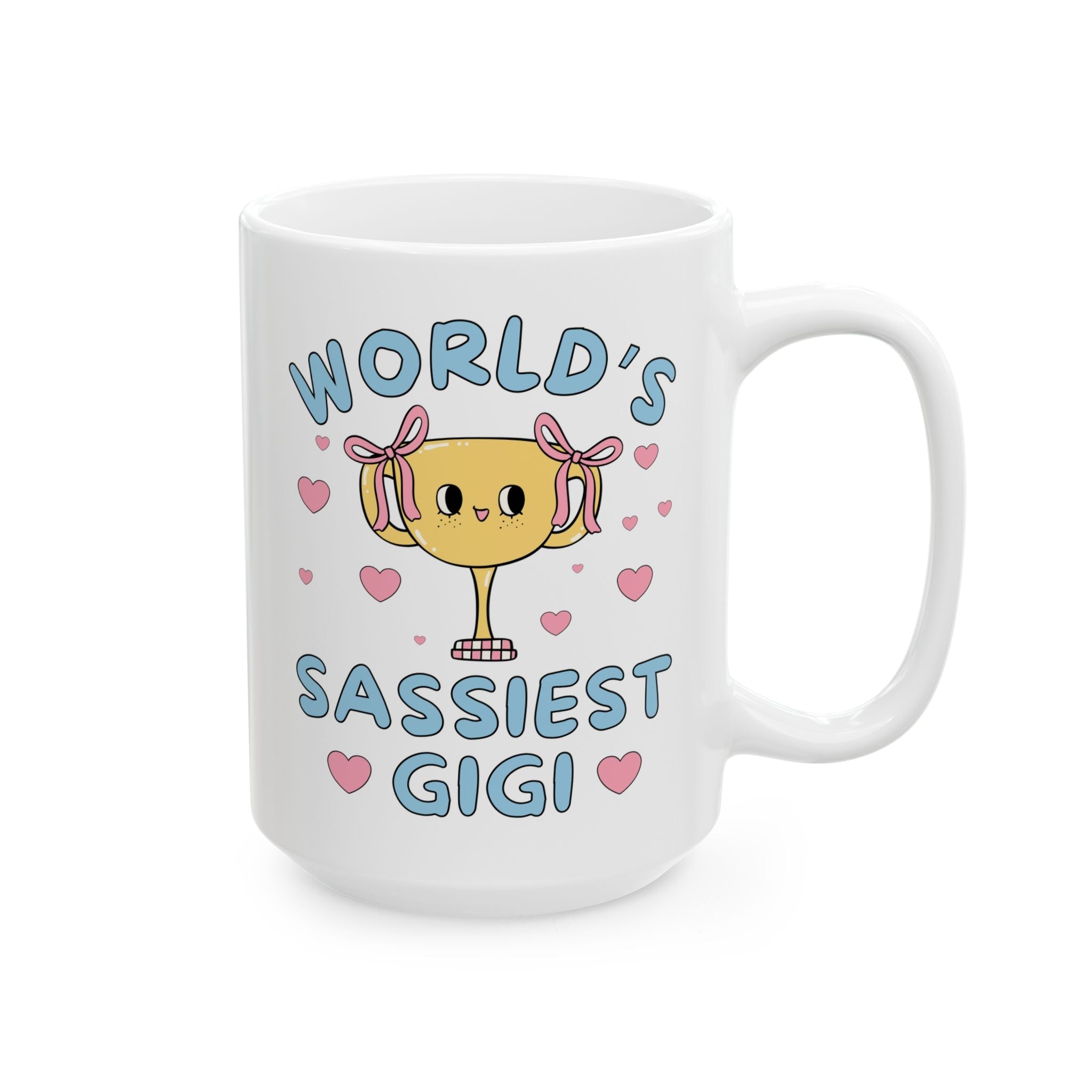 World's Sassiest Gigi Coffee Mug: Funny Valentine's Gift or Silly Birthday Present for Grandma, 15 Oz Coffee Mug with Hearts, Gift from Grandkids - Opal and June