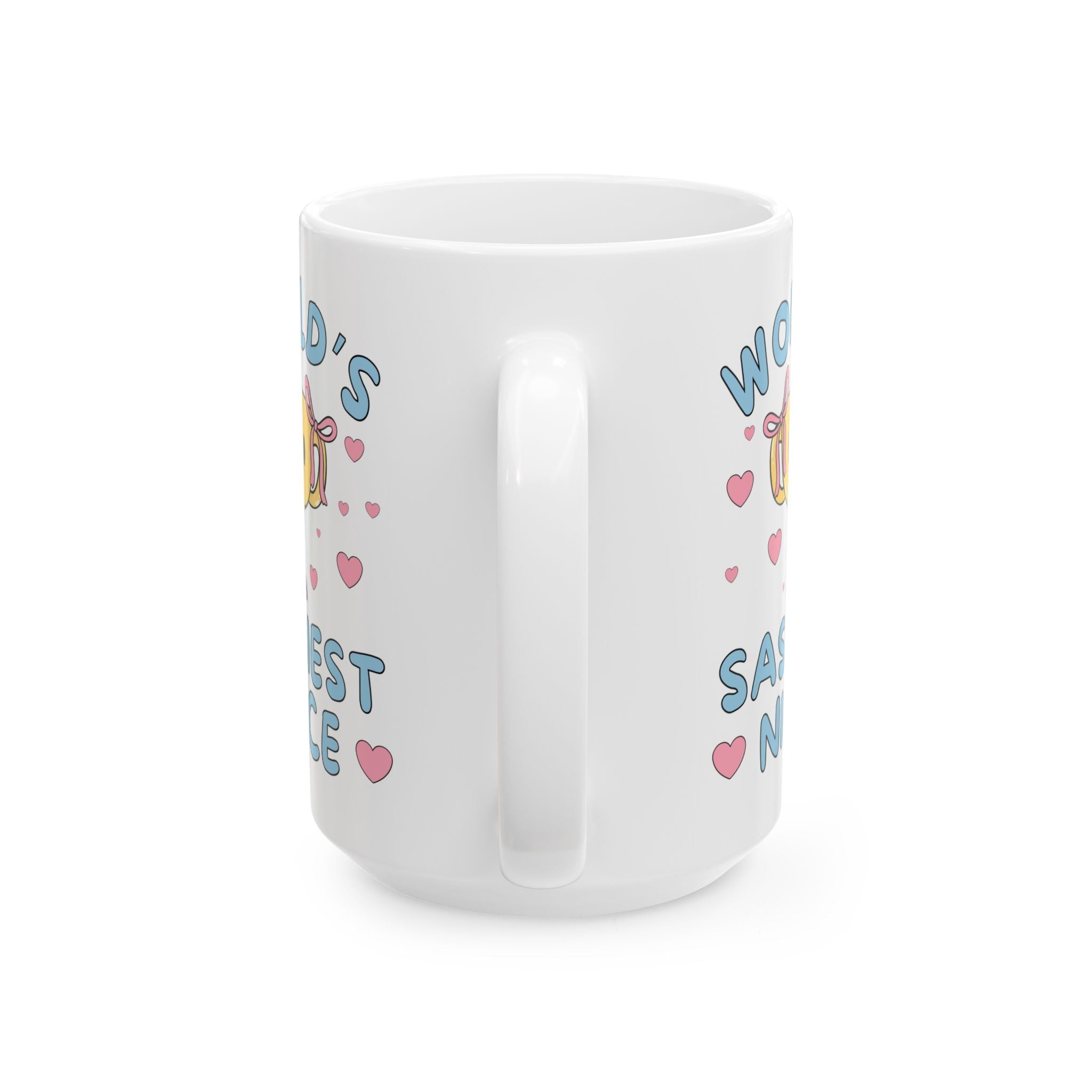 World's Sassiest Niece Coffee Mug: Funny Valentine's Gift or Silly Birthday Present for Niece, 15 Oz Coffee Mug with Hearts, Present from Aunt or Uncle - Opal and June
