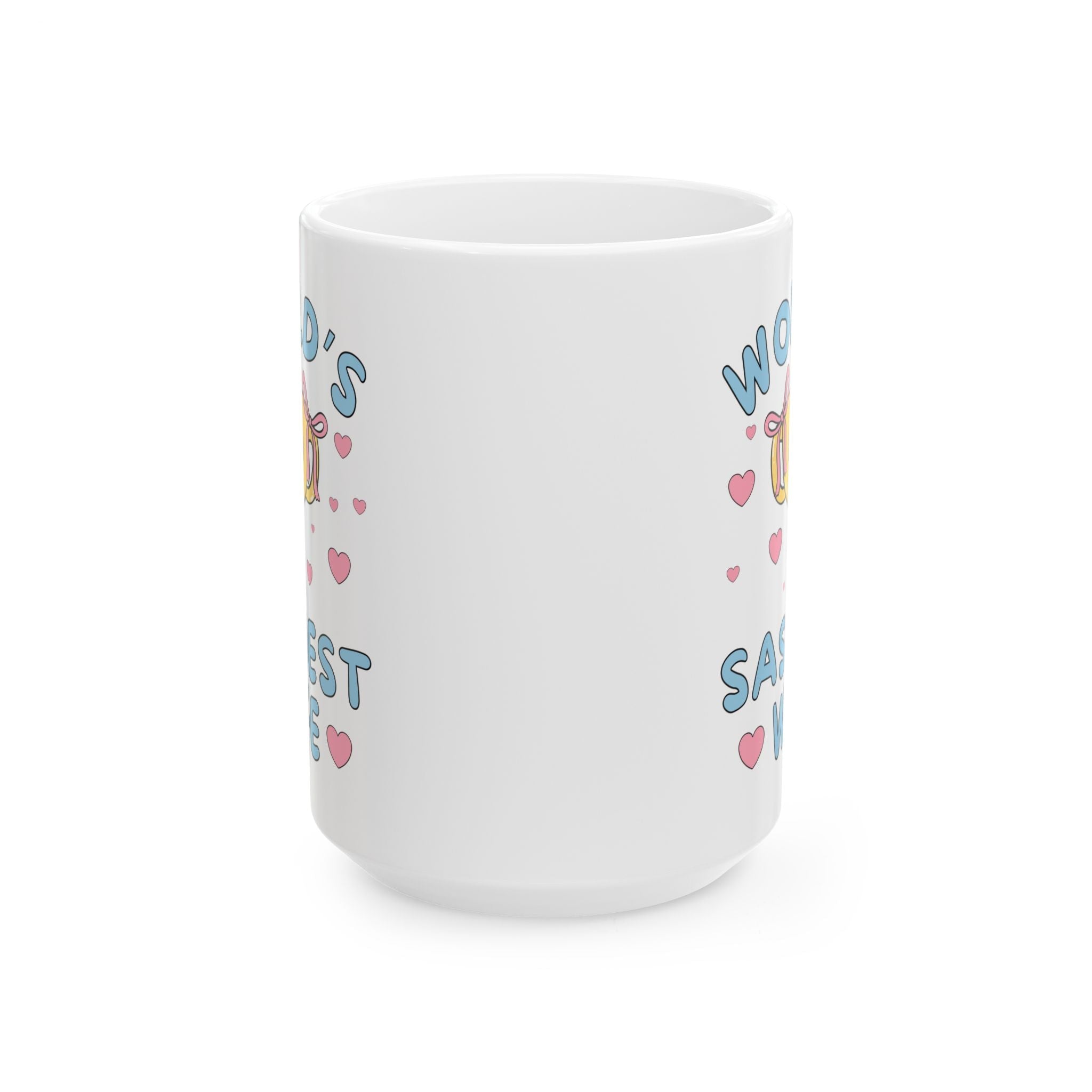 World's Sassiest Wife Coffee Mug: Funny Valentine's Gift or Silly Birthday Present for Wife, 15 Oz Coffee Mug with Hearts, Gift from Wife or Husband - Opal and June