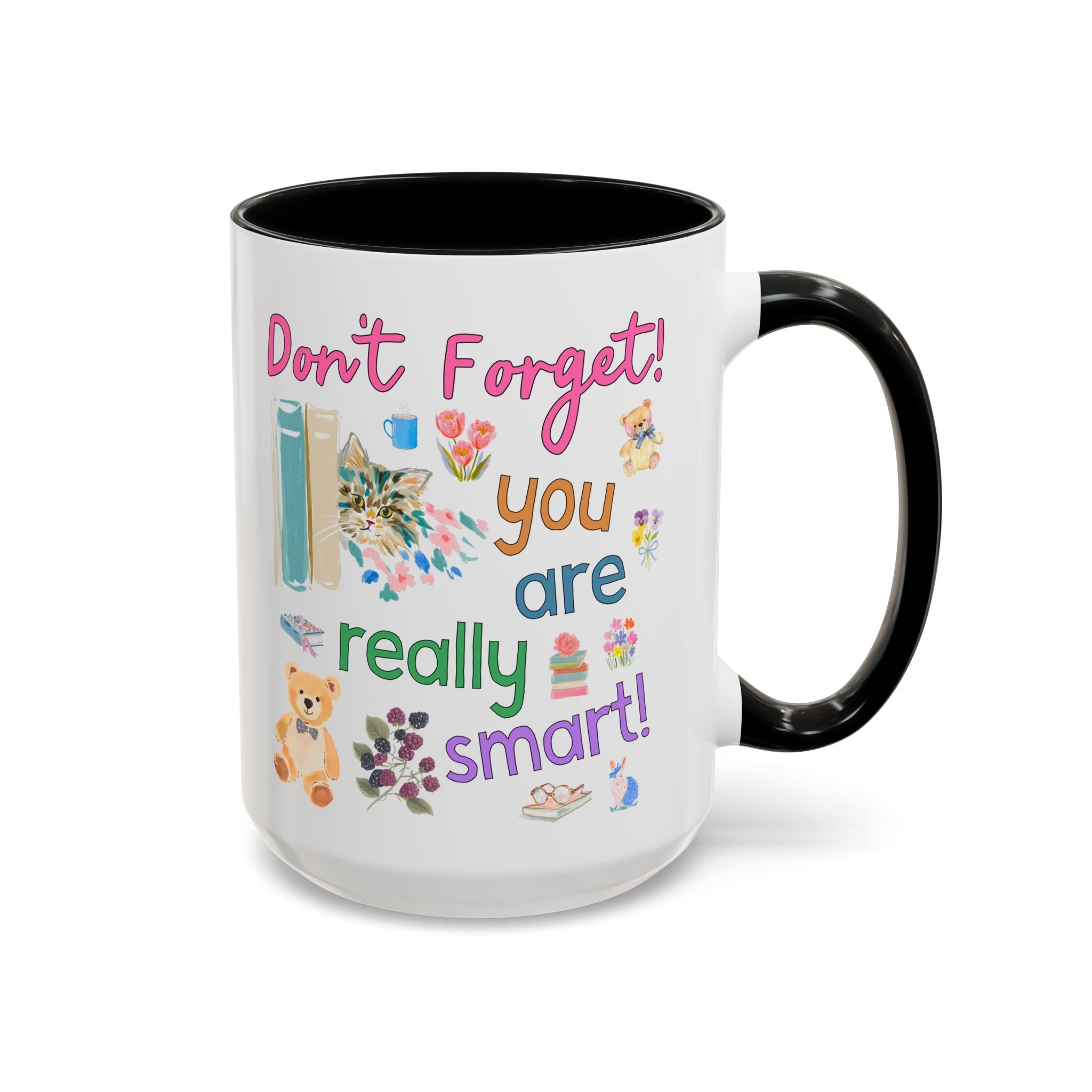 You are Really Smart Positive Affirmation Teacher 15 Oz Coffee Mug for Testing Day, Matching Teacher Team Mug with Cute Cottagecore Bears and Books - Opal and June