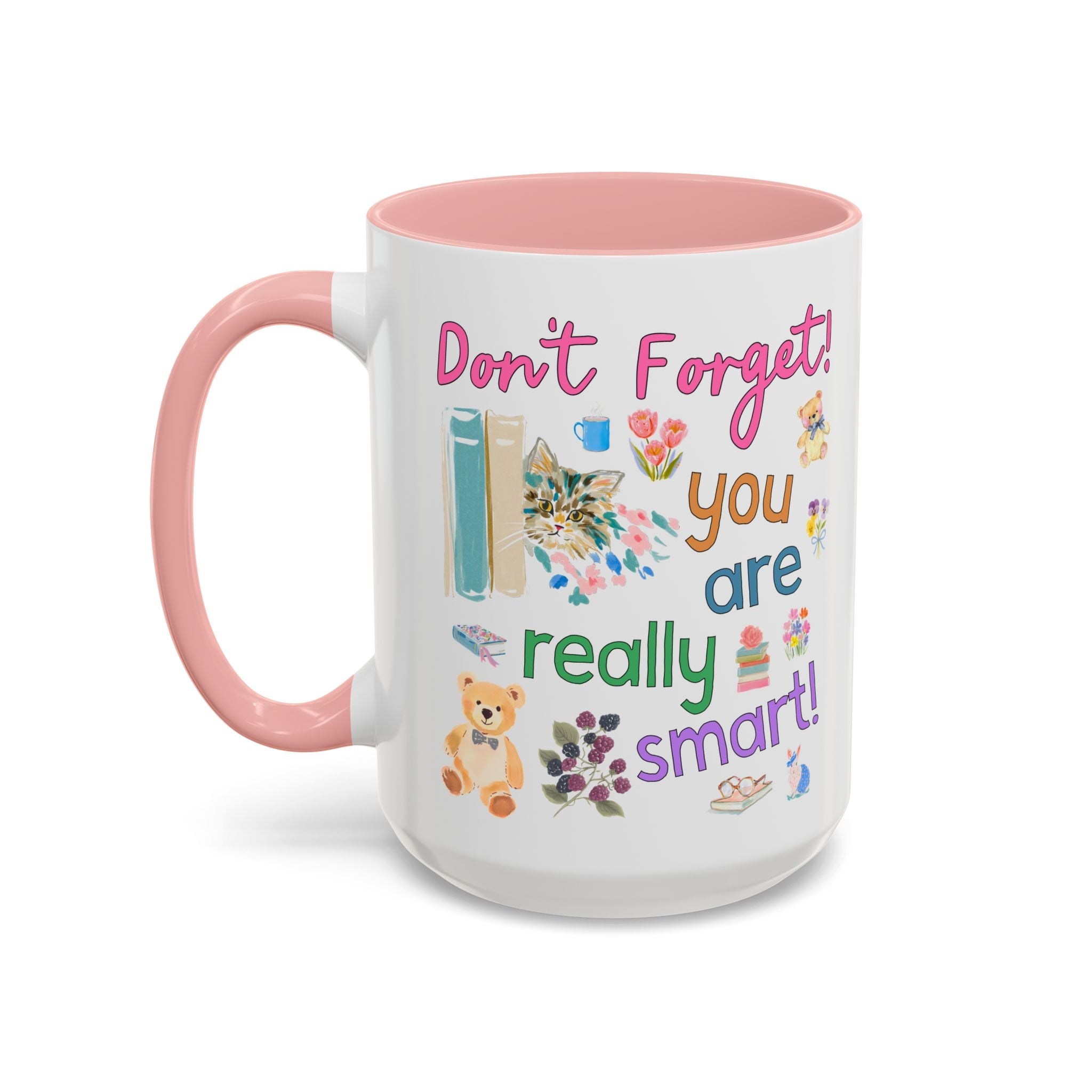 You are Really Smart Positive Affirmation Teacher 15 Oz Coffee Mug for Testing Day, Matching Teacher Team Mug with Cute Cottagecore Bears and Books - Opal and June