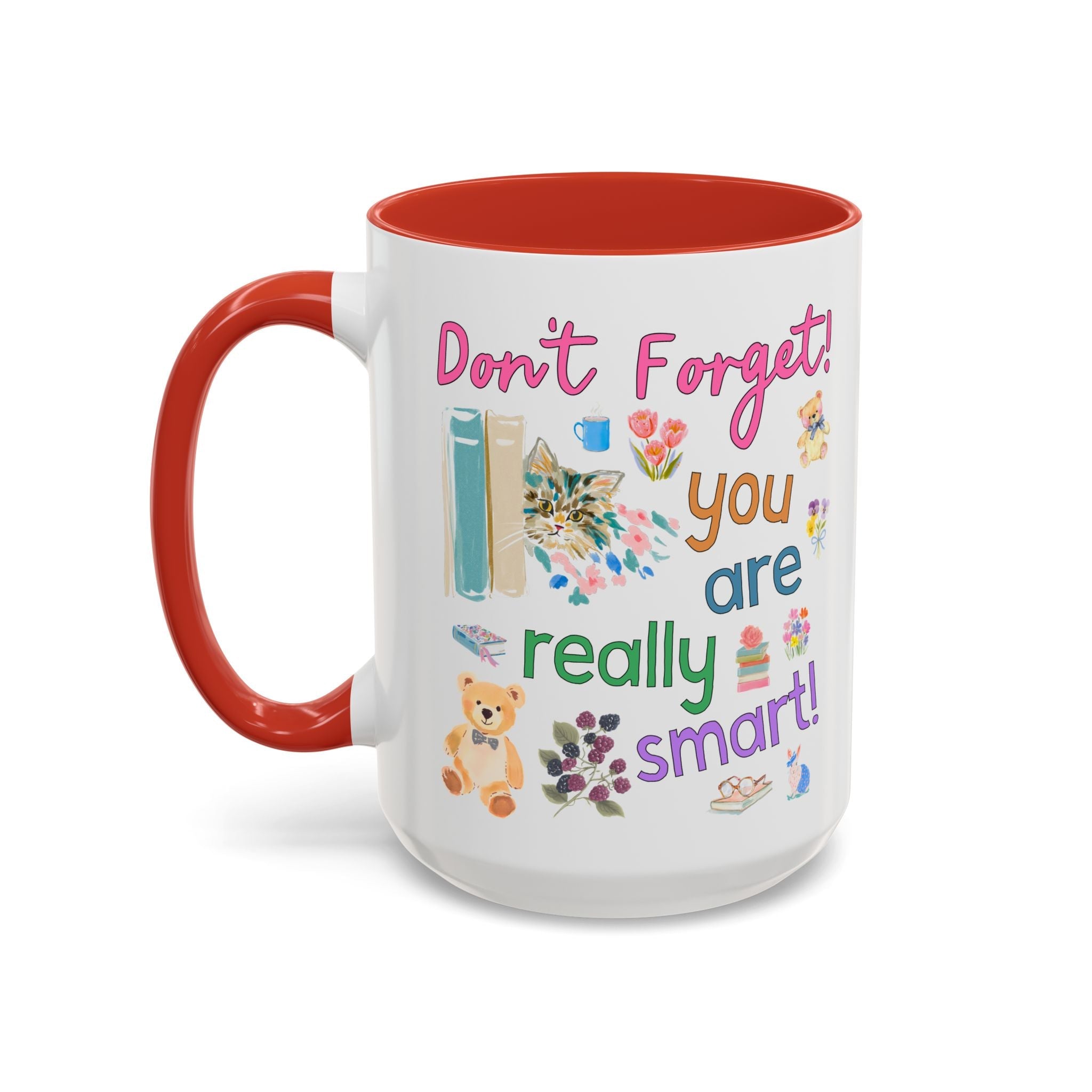 You are Really Smart Positive Affirmation Teacher 15 Oz Coffee Mug for Testing Day, Matching Teacher Team Mug with Cute Cottagecore Bears and Books - Opal and June