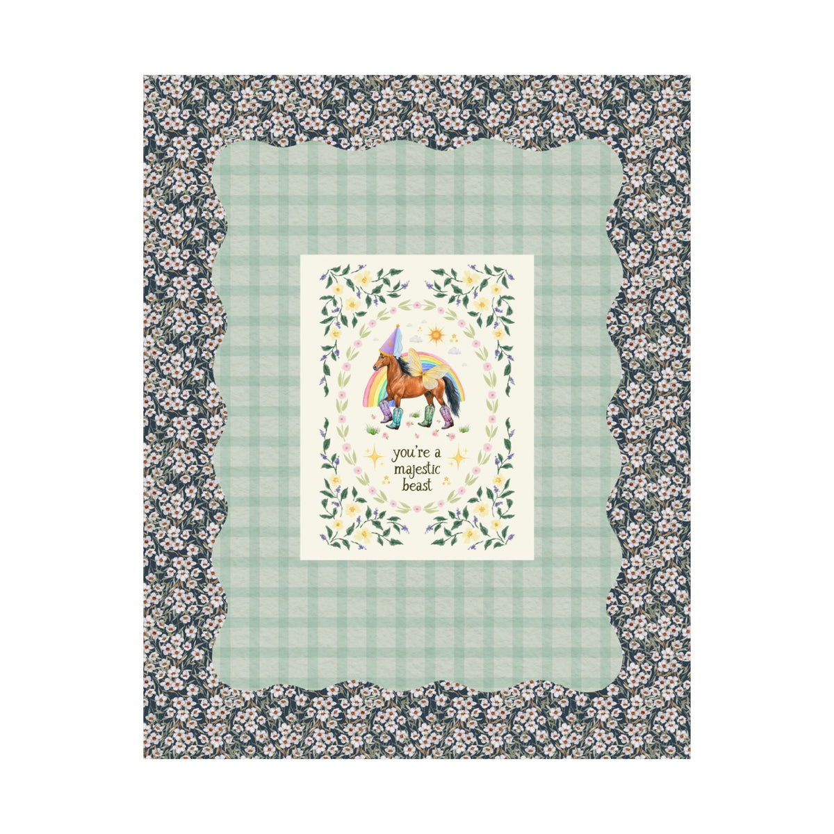 You're a Majestic Beast Animal Lover Poster Print with Horse: Colorful Maximalist Sarcastic Poster with Funny Saying, Cutecore Dreamcore Wall Decor - Opal and June