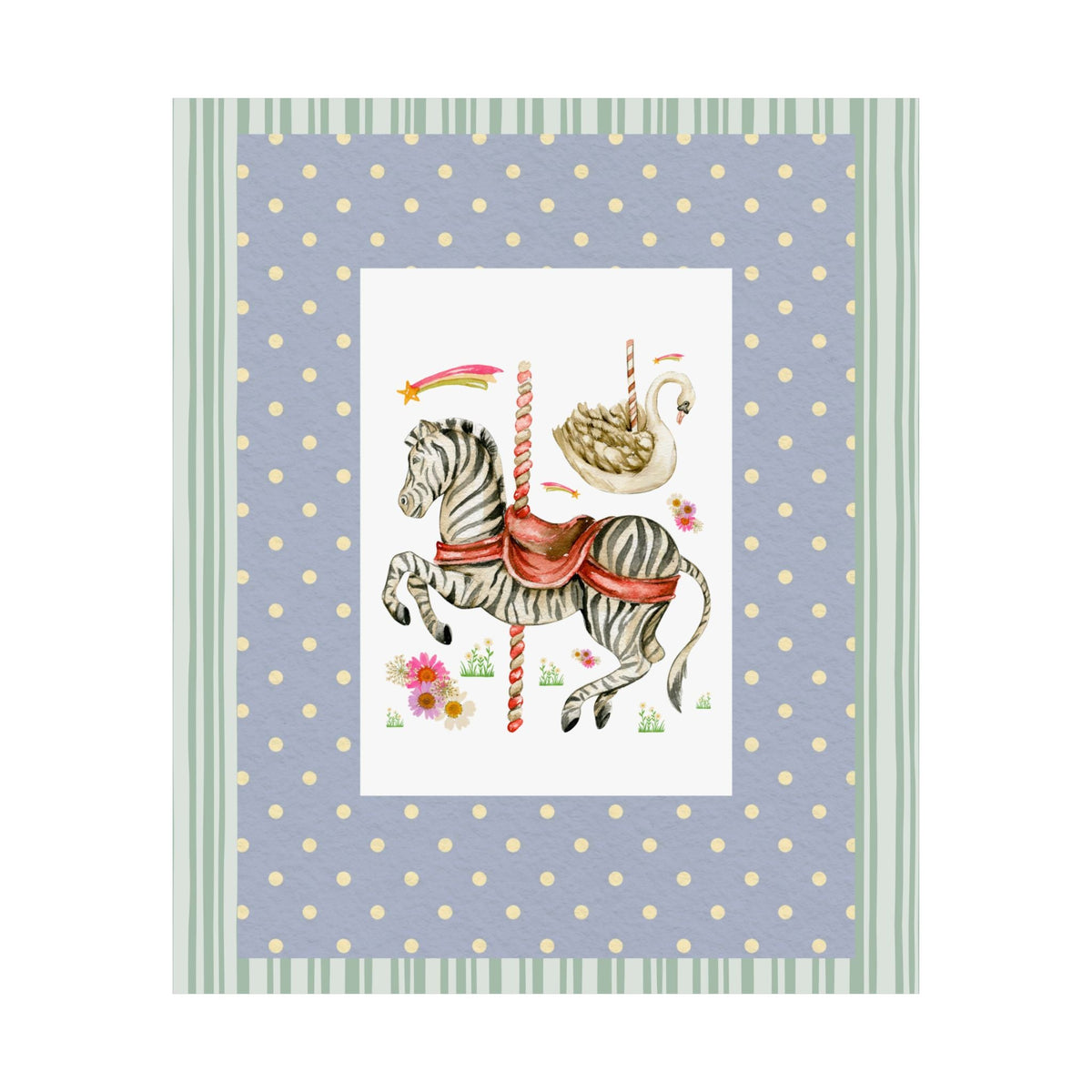 Zebra and Swan Nostalgic Carousal Circus Lover Print for Animal Lover with Shooting Stars and Flowers - Opal and June