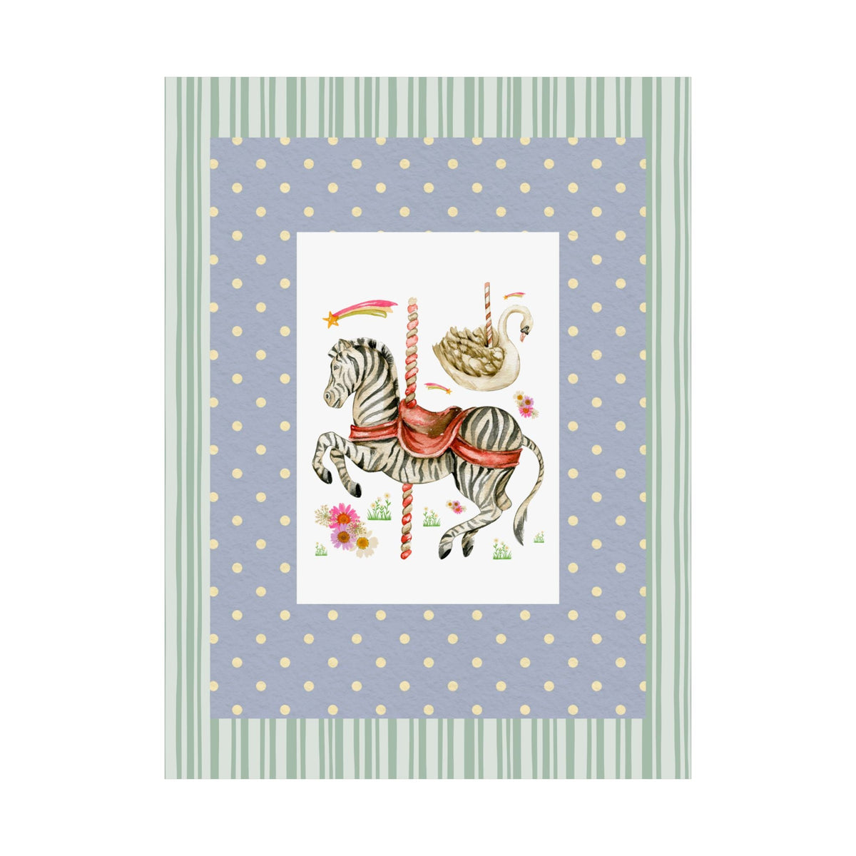 Zebra and Swan Nostalgic Carousal Circus Lover Print for Animal Lover with Shooting Stars and Flowers - Opal and June