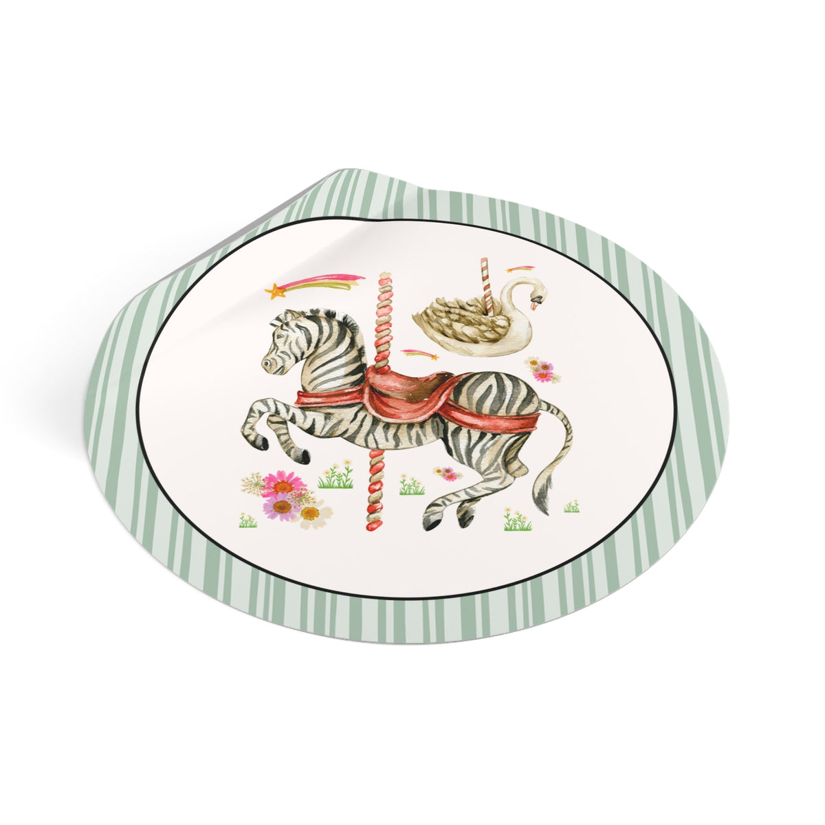 Zebra and Swan Nostalgic Carousal Circus Lover Sticker for Animal Lover with Shooting Stars and Flowers - Opal and June