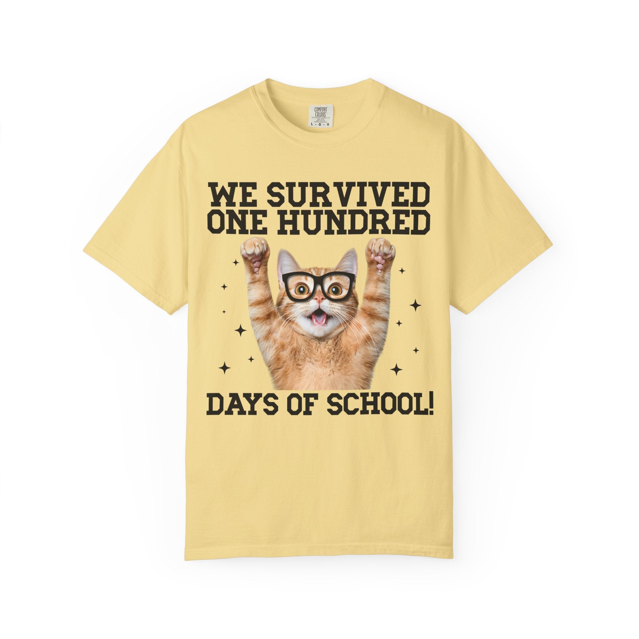 100 Days of School Cat Lover Tee Shirt for Elementary School Teacher, Cute School Principal T-Shirt with Stars, School Librarian 100 Days T - Opal and June