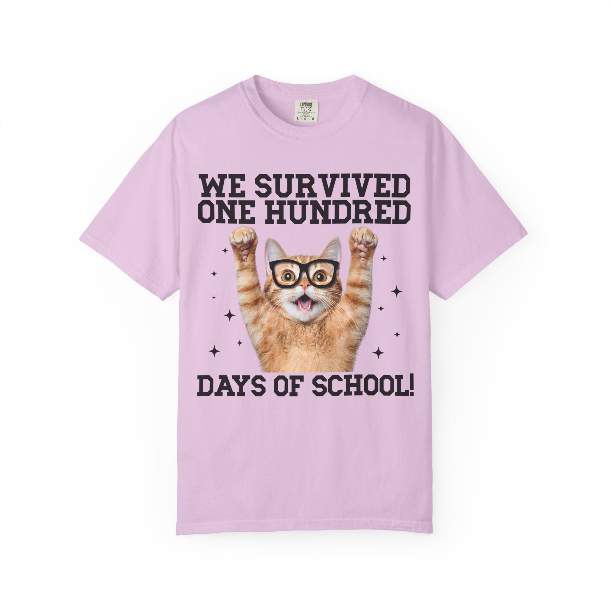 100 Days of School Cat Lover Tee Shirt for Elementary School Teacher, Cute School Principal T-Shirt with Stars, School Librarian 100 Days T - Opal and June