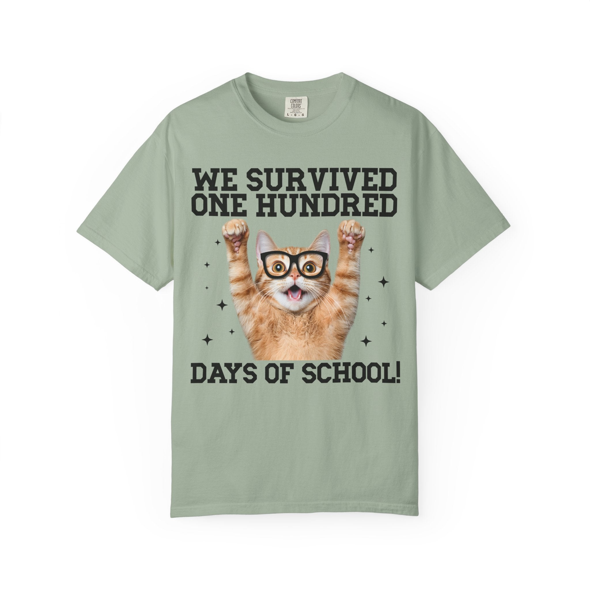 100 Days of School Cat Lover Tee Shirt for Elementary School Teacher, Cute School Principal T-Shirt with Stars, School Librarian 100 Days T - Opal and June