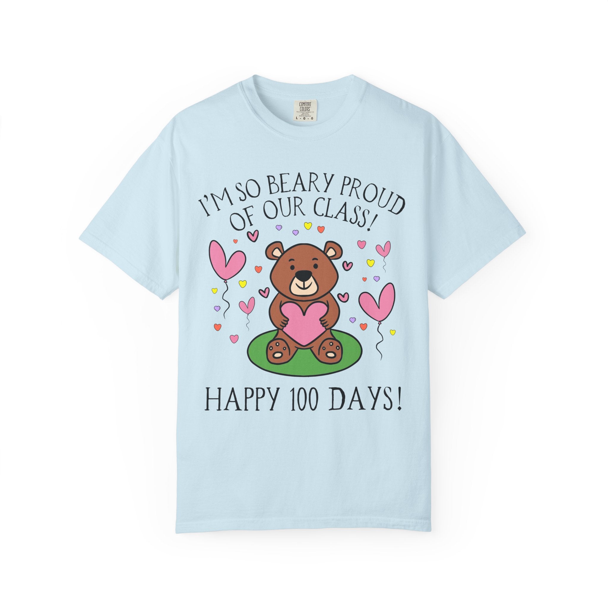 100 Days of School Kindergarten Crew or First Grade Teacher Team Matching Shirt with Funny Saying, Dreamcore Bear T-Shirt with Hearts - Opal and June