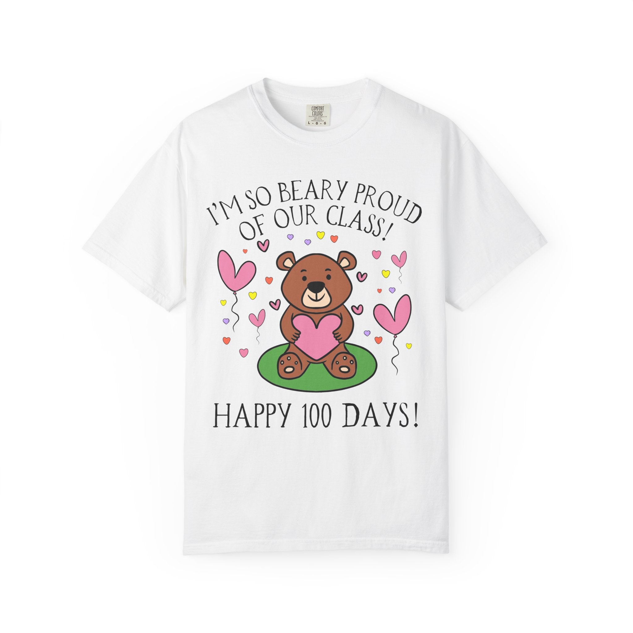 100 Days of School Kindergarten Crew or First Grade Teacher Team Matching Shirt with Funny Saying, Dreamcore Bear T-Shirt with Hearts - Opal and June